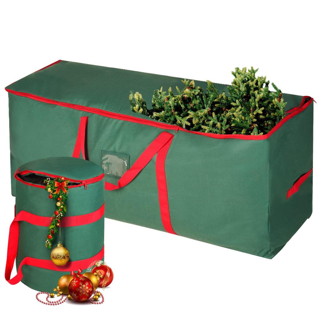 Christmas Tree Storage Bag Set- 2 Pieces Heavy Duty Tree Bag Fits up to 7.5 ft Tall Christmas Artificial Tree with Ornament Storage Bag, 600D Oxford Fabric Tree Bag with Reinforced Handles & Zipper