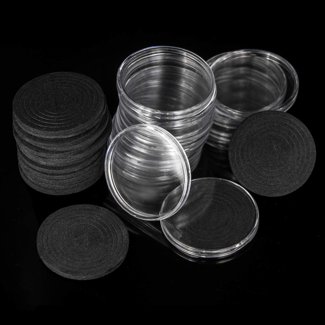 20 Sets Coin Capsules with 6 Sizes Adjustable Protect Foam Gasket Coin Holder Case for Coin Collection DC03 ([20/25/30/35/40/46MM]-20 Sets, Black EVA Foam Pads)