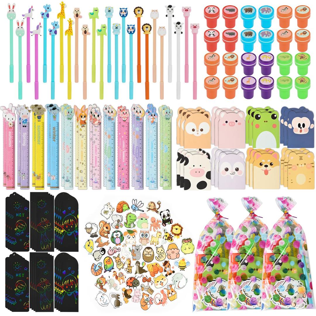 Stationery Party Favors, 24 pack Cute Stationery Party Supplies for Kids, With Pencils Rulers Erasers Sticky Notes For Birthday Goodie Bags School Classroom games Rewards School Office Supplies.