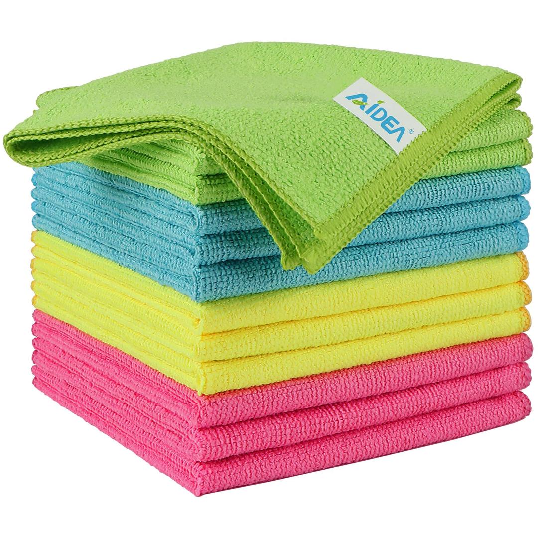 AIDEA Microfibre Cloth 12 Pack,Reusable Kitchen Microfibre Cleaning Towels Dish Cloths,Lint Free Washable Duster Rags Cloth for Home,Windows,Car,Motorbike,30 x 30 cm