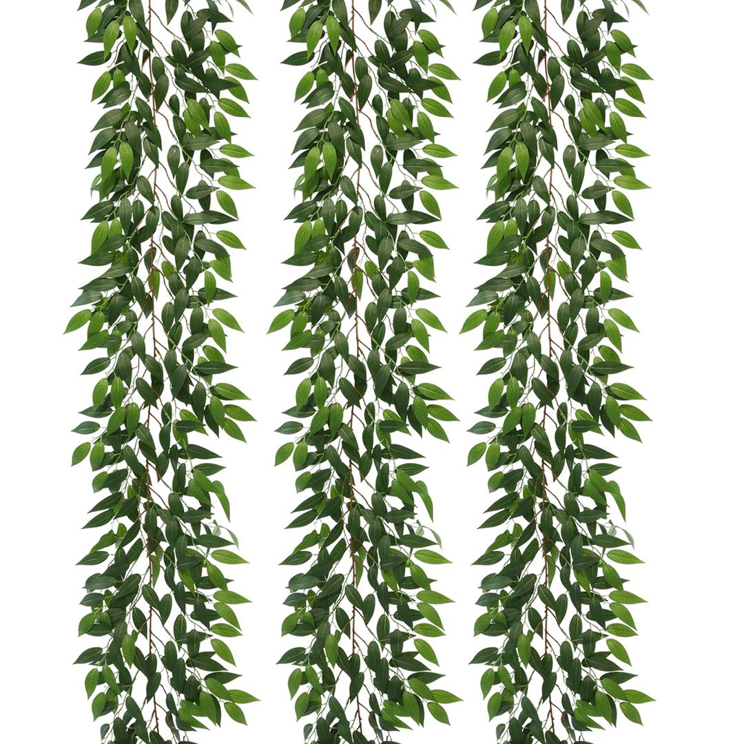 3 Strands Italian Ruscus Artificial Vines, 73" Silk Vine Garland with Green Leaves, Fake Hanging Plants Greenery Decor for Home, Bedroom, Wall, Party, Wedding Decoration