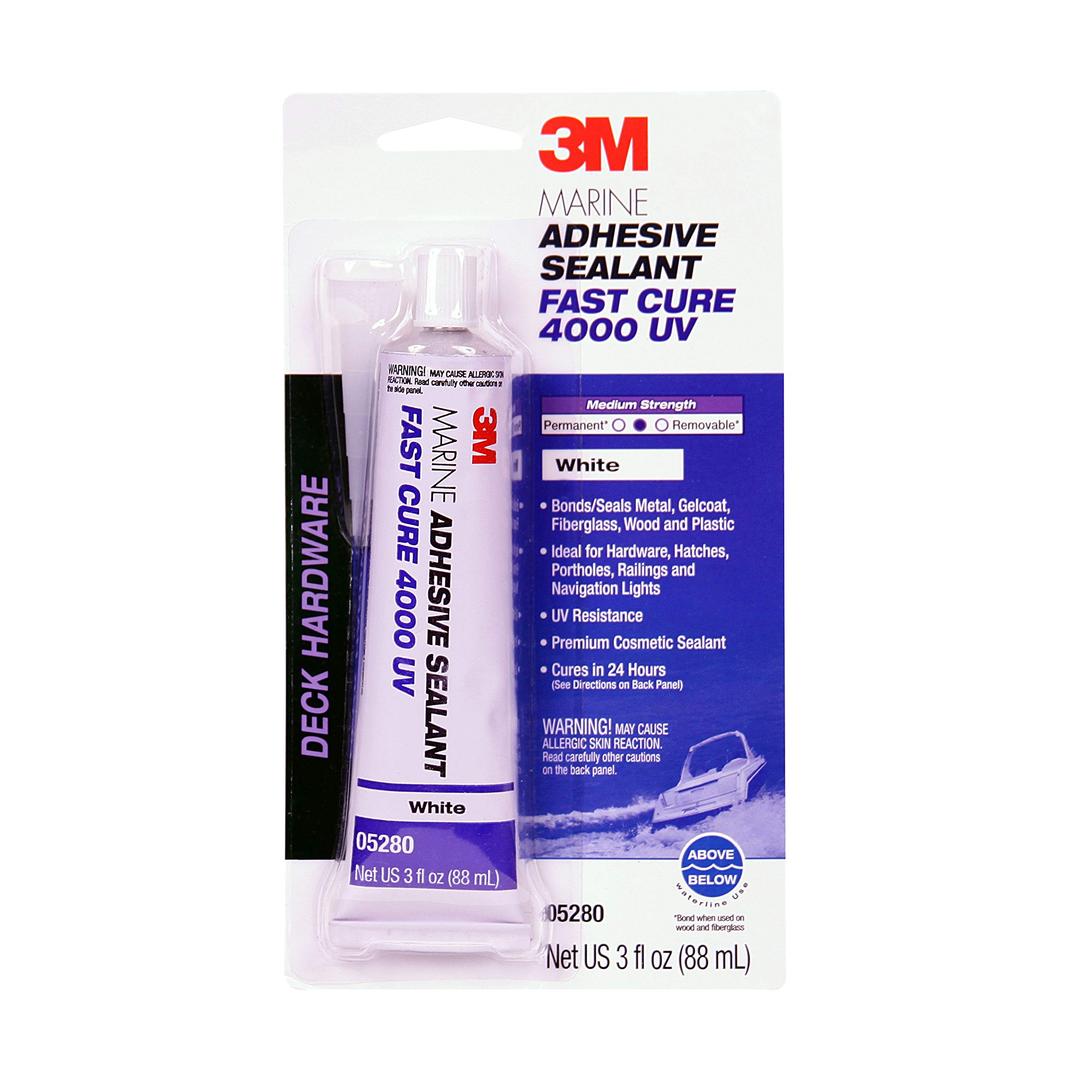 3MMarine Adhesive Sealant 4000 UV (05280), Medium Strength Flexible Waterproof Adhesive Sealant for Boats and RVs, UV Resistant, Cures in 24 Hours, White, 3 fl oz Tube