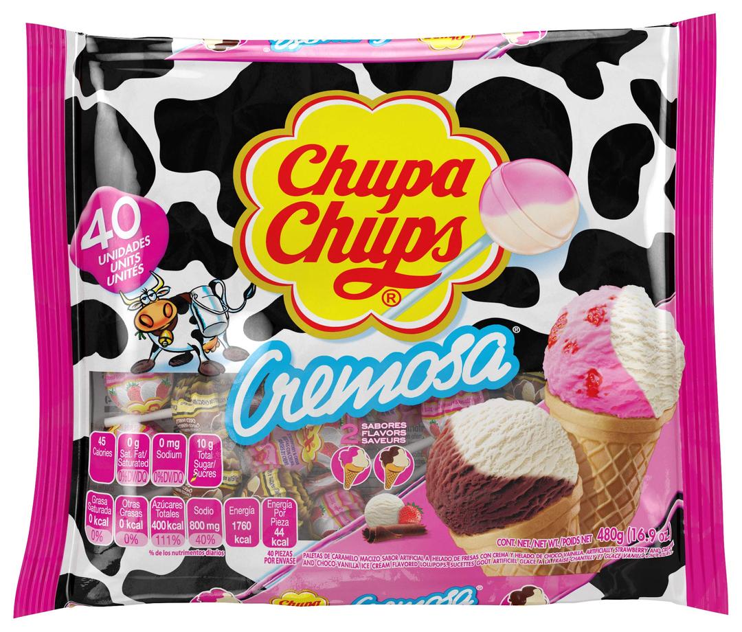 Chupa ChupsCremosa Candy Lollipop Variety Assortment, 2 Ice Cream Flavors, Holiday Christmas Stocking Stuffers for Kids, 16.9 oz Bag (40 Suckers)