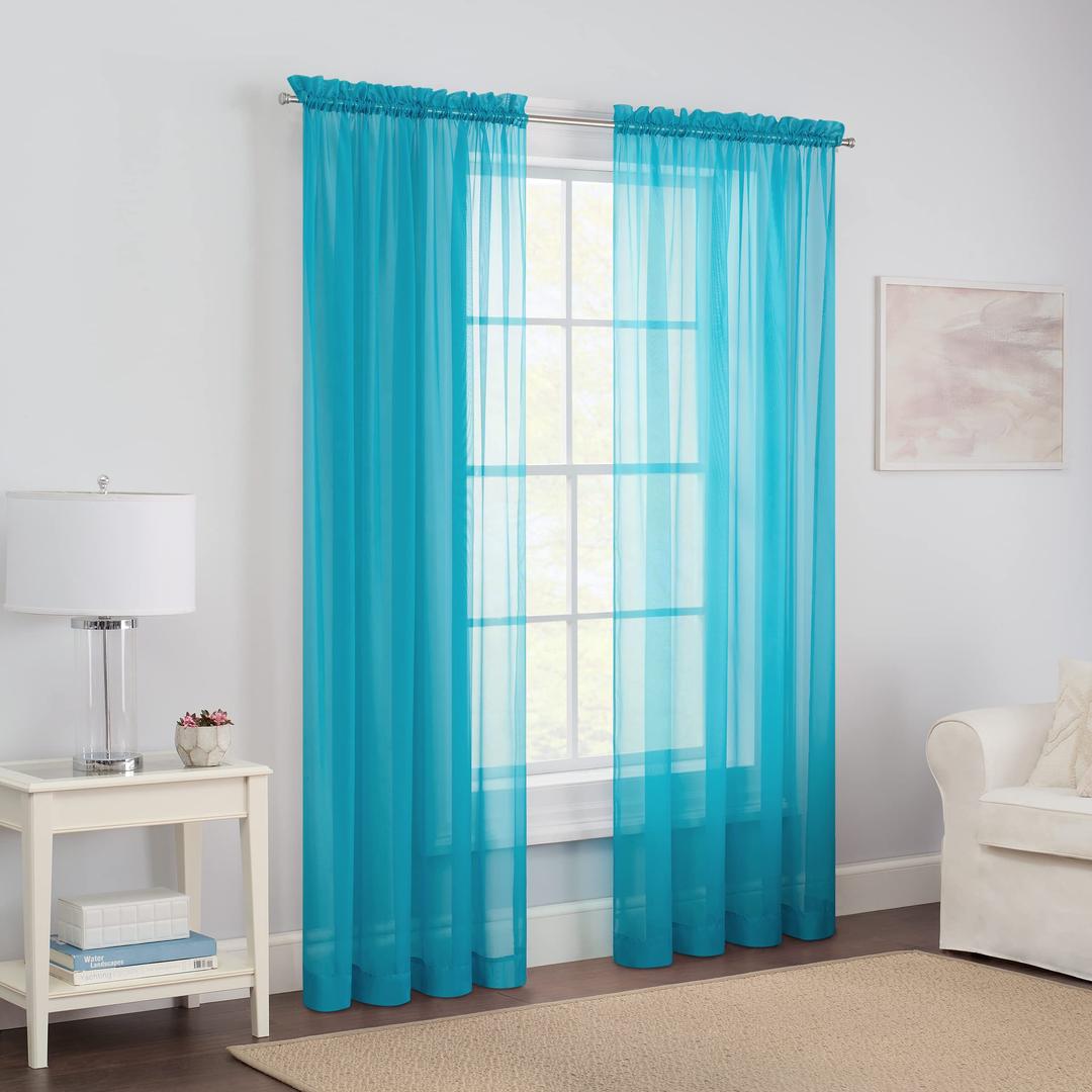 Pairs to Go Victoria Voile Modern Sheer Rod Pocket Window Curtains for Living Room (2 Panels), 59 in x 84 in, Turquoise