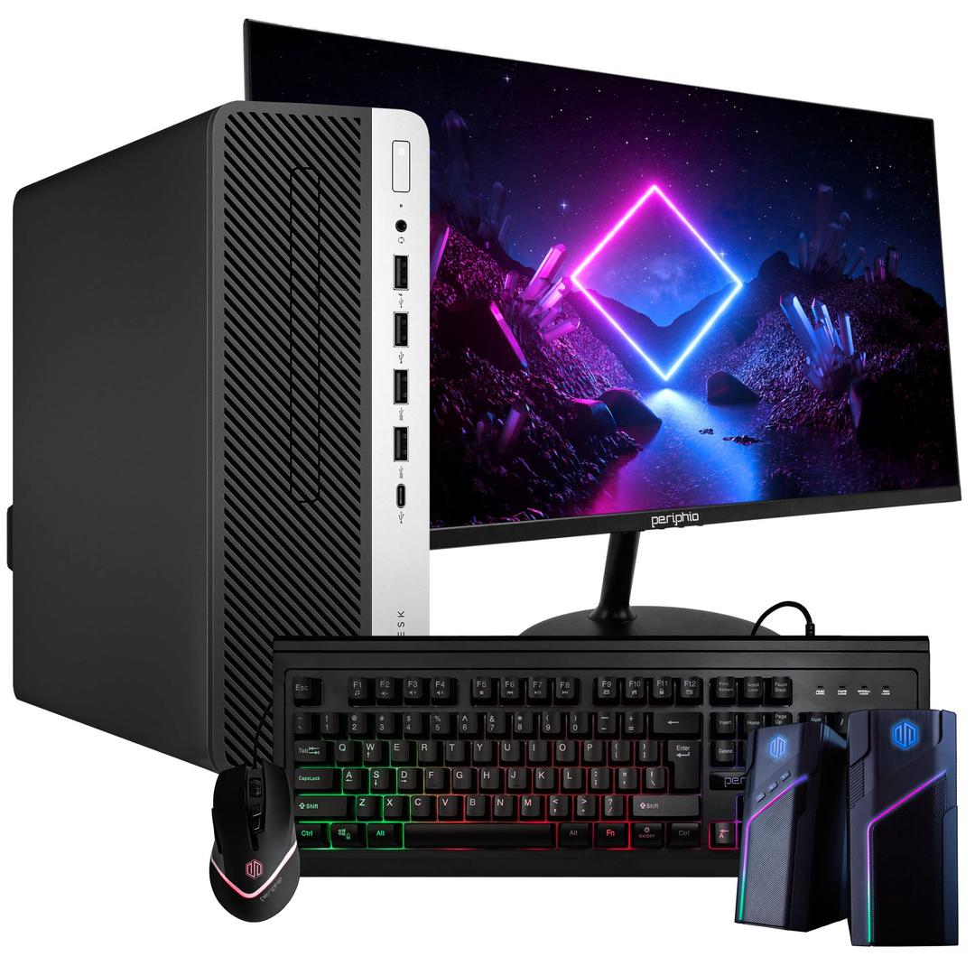 HP ProDesk 600G4 Desktop Computer | Hexa Core Intel i5 (3.2GHz) | 16GB DDR4 RAM | 500GB SSD | Windows 11 Pro | New 24in LCD Monitor + RGB Keyboard & Mouse + Speakers | Home or Office PC (Renewed)