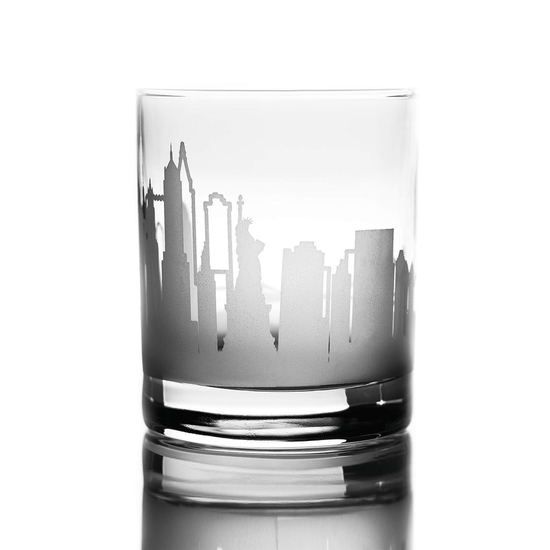 Greenline GoodsWhiskey Glasses - 10 Oz Tumbler for New York Lovers (Single Glass) - Etched with New York Skyline - Old Fashioned Rocks Glass