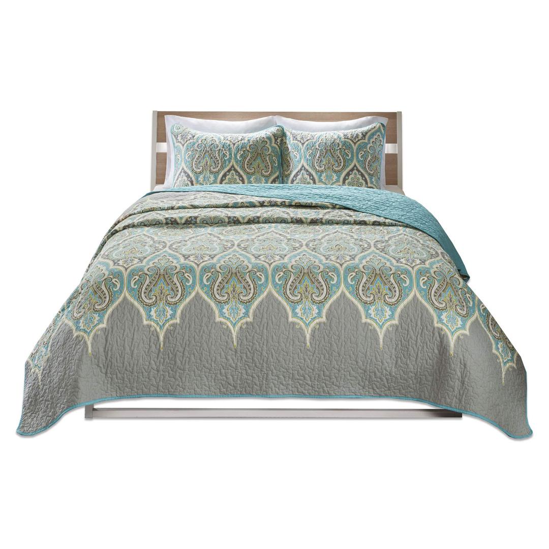 Comfort Spaces Quilt Set-Trendy Paisley Summer Cover, Cozy Coverlet Lightweight All Season Bedding Layer for Winter, Matching Shams, King/Cal King, Mona Paisley Teal