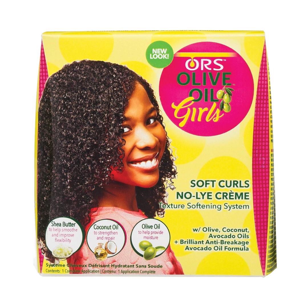 ORS Olive Oil Girls Soft Curls No-Lye Creme Texture Softening System Kit with Olive, Coconut & Avocado Oils (Pack of 1)