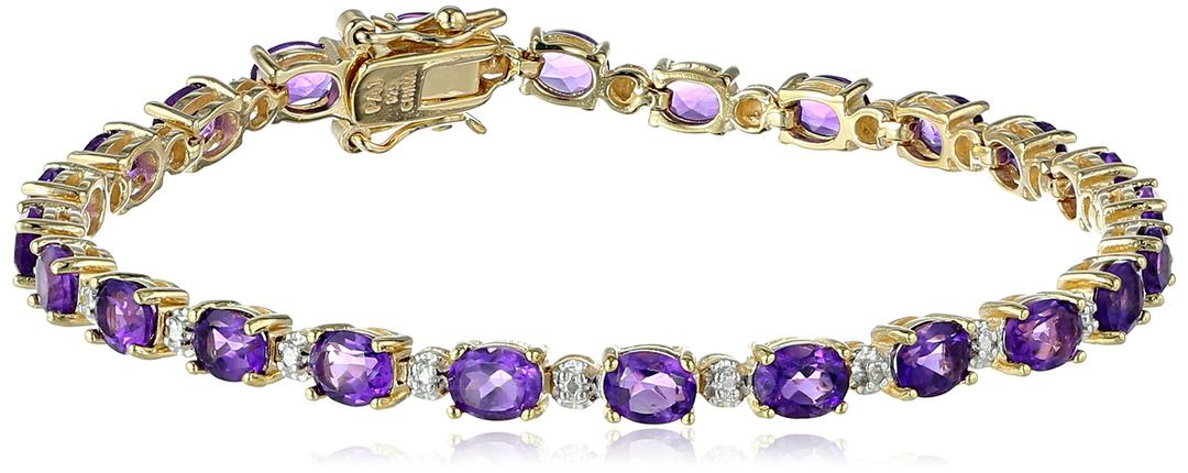 Amazon Essentials18k Yellow Gold Plated Sterling Silver Genuine Gemstones and Diamond Accent Tennis Bracelet (previously Amazon Collection)