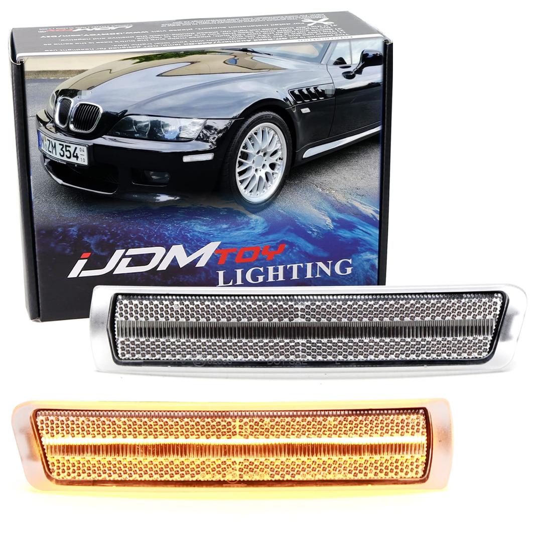 iJDMTOY Semi-Clear Lens Front Bumper Amber Full LED Strip Side Marker Lights Compatible with 1996-2002 BMW Z3 Roadster Convertible, Z3-M Coupe