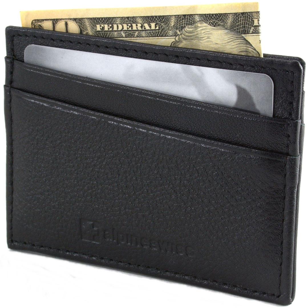 Alpine SwissAlpineSwiss Leather Card Case Wallet Slim Super Thin 5 Card Slots Front Pocket,One Size,Black