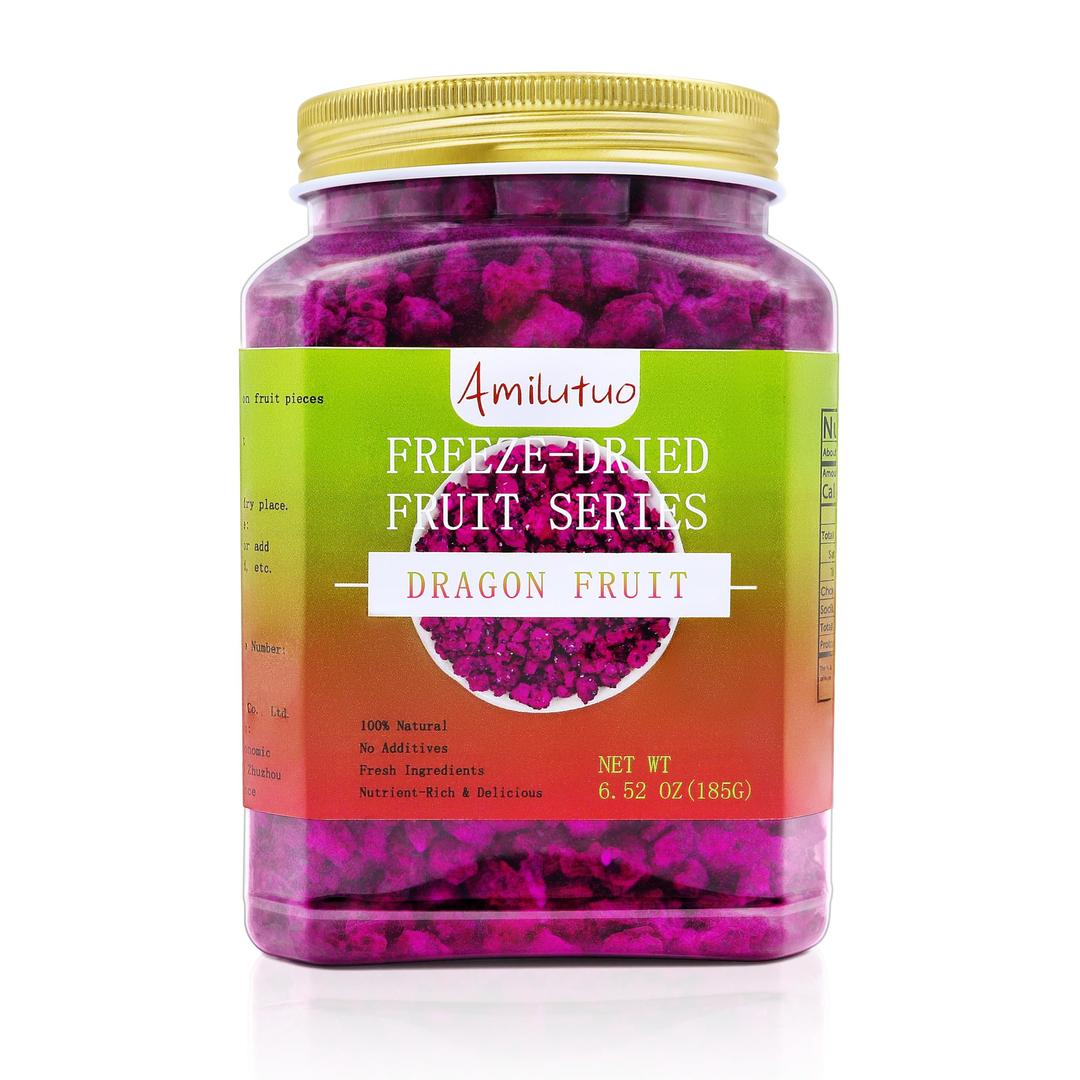 Amilutuo Freeze-Dried Dragon Fruit, Freeze-Dried Fruit, No Added Sugars, 6.52OZ/185g Dragon Druit Chunks, Dry Dragon Fruit, Ideal for Infusing Drinks, Baked Goods and Water