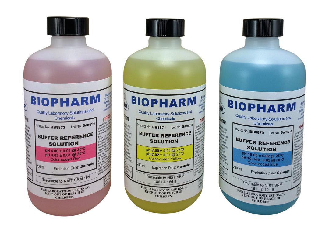 pH Buffer Calibration Solution Kit 3-Pack: pH 4.00, pH 7.00, pH 10.00 Buffers — 250 ml (8.4 fl oz) Each — Color Coded — NIST Traceable for All pH Meters