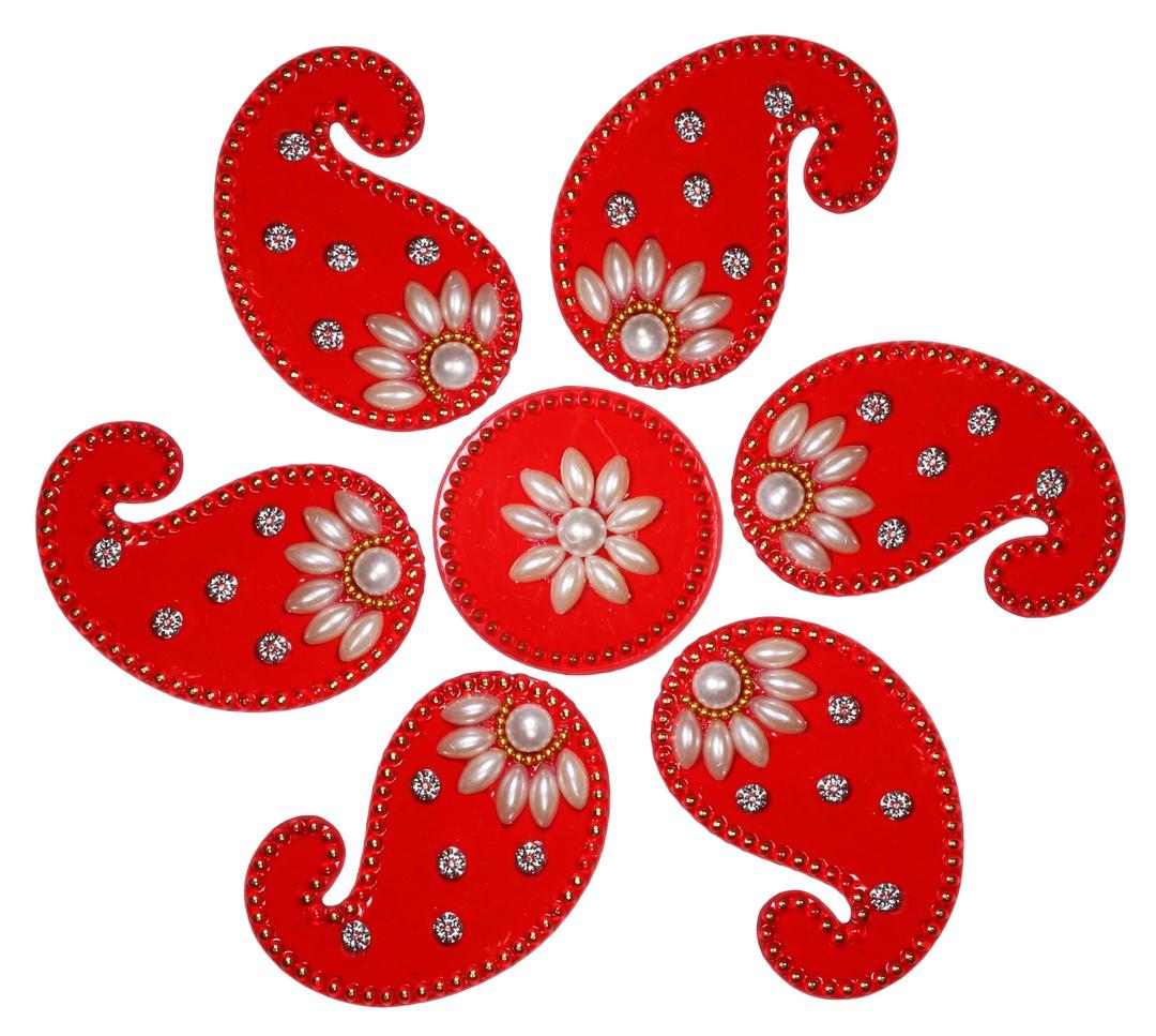 Red Acrylic Paisley Diwali Rangoli | Gift for Home Diwali Floor Stickers Wall Stickers Decoration | Floor Decoration for New Year Gift 8 Diameter