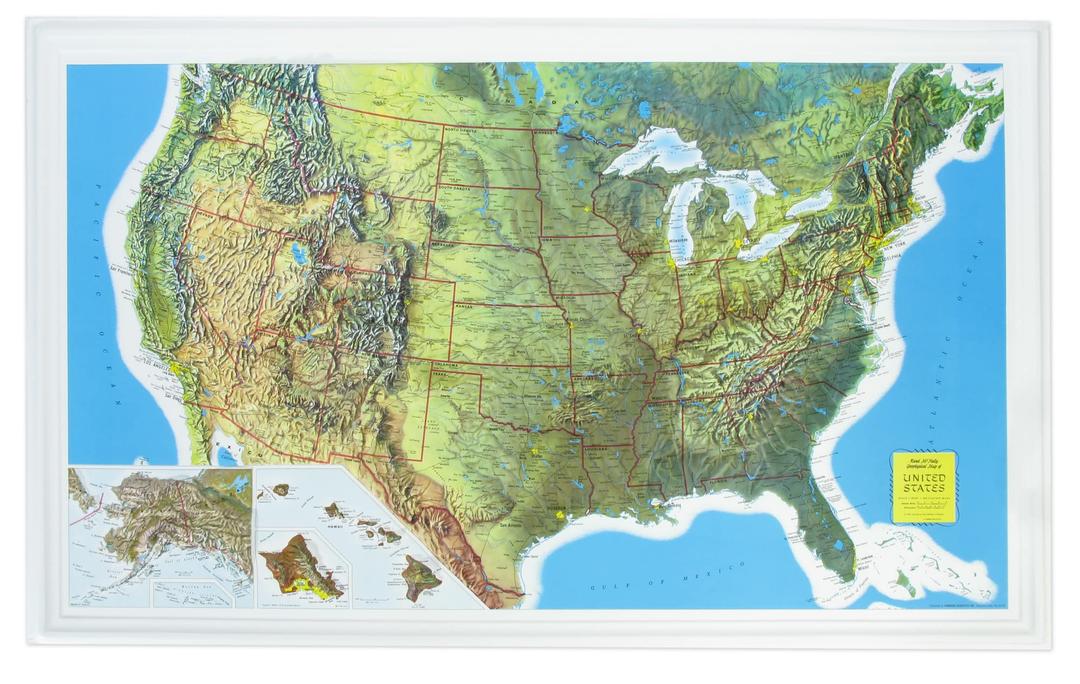 Hubbard Scientific 3D United States Map | A True Raised Relief Map - You Can Feel the Terrain | Vacuum-formed Molded Map | 34.5″ x 22″ | Detailed Topography