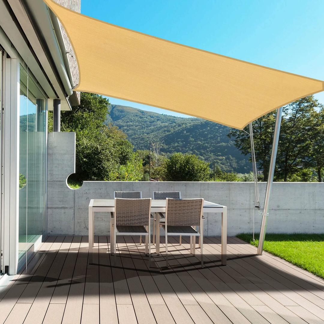 PureFit Rectangle Sun Shade Sails Outdoor 10 x 13 ft - Sun Protection Sunshades UV Block Shade Canopy, Patio Shades for Backyard, Deck and Lawn, Sand