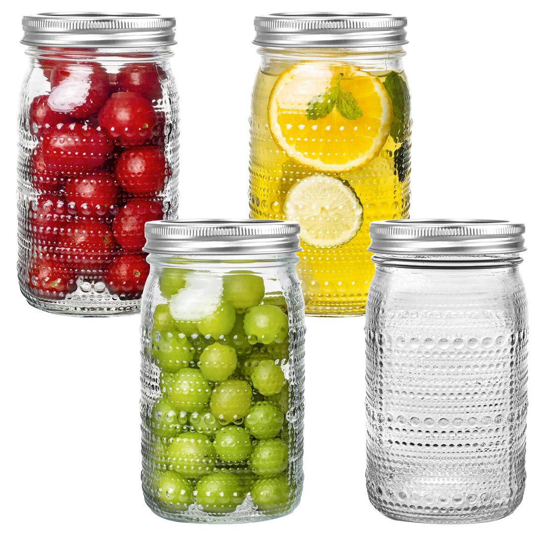 Mason Jars 32 Oz with Lids Wide Mouth 4 Pack, Glass Jars Canning Jars Large for Centerpieces Pickling Storage Food Meal Prep Salad Jam