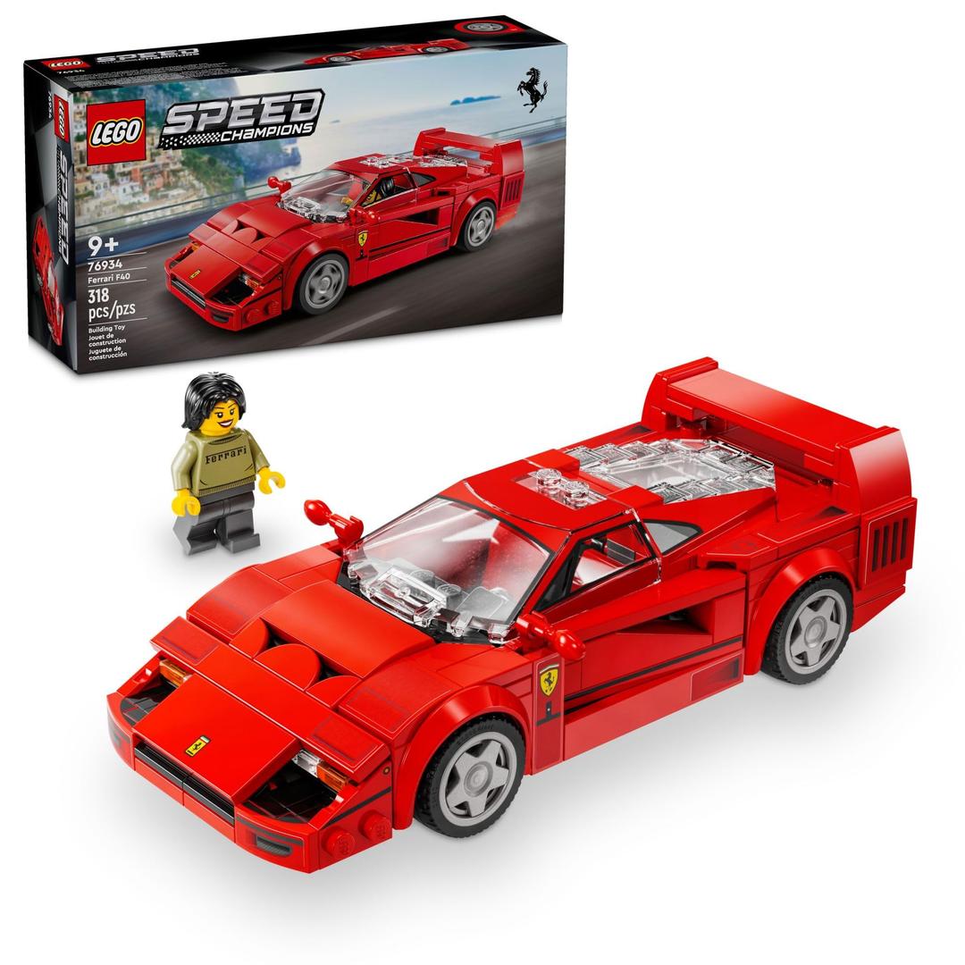 LEGO Speed Champions Ferrari F40 Supercar, Toy Car Model Building Set with Driver Minifigure, Collectible Ferrari Toy for Kids Ages 9 and Up, 76934