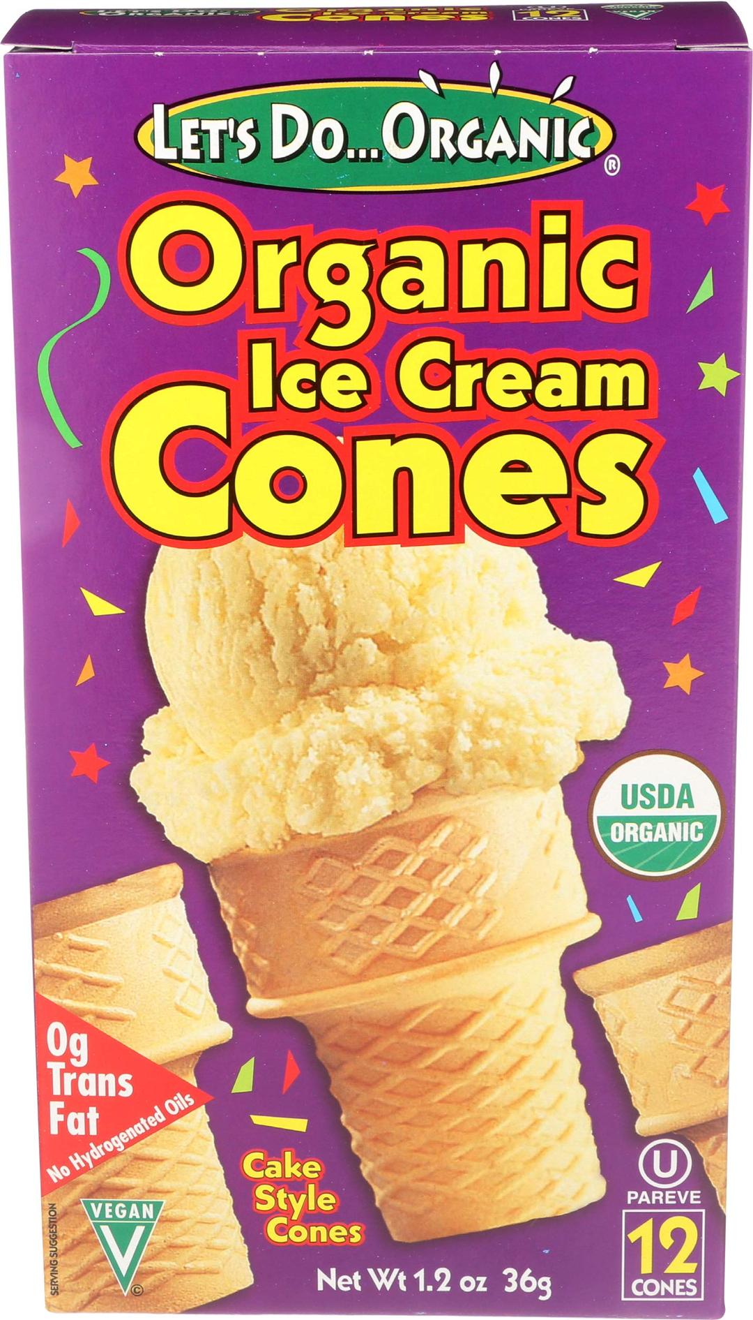 Lets Do Organic Ice Cream Cones - Sugar Cones for Ice Cream, Mini Ice Cream Cones, Ice Cream Cups, Crispy Cones, Mini Cake Cones - 1.2 Oz (Pack of 12)