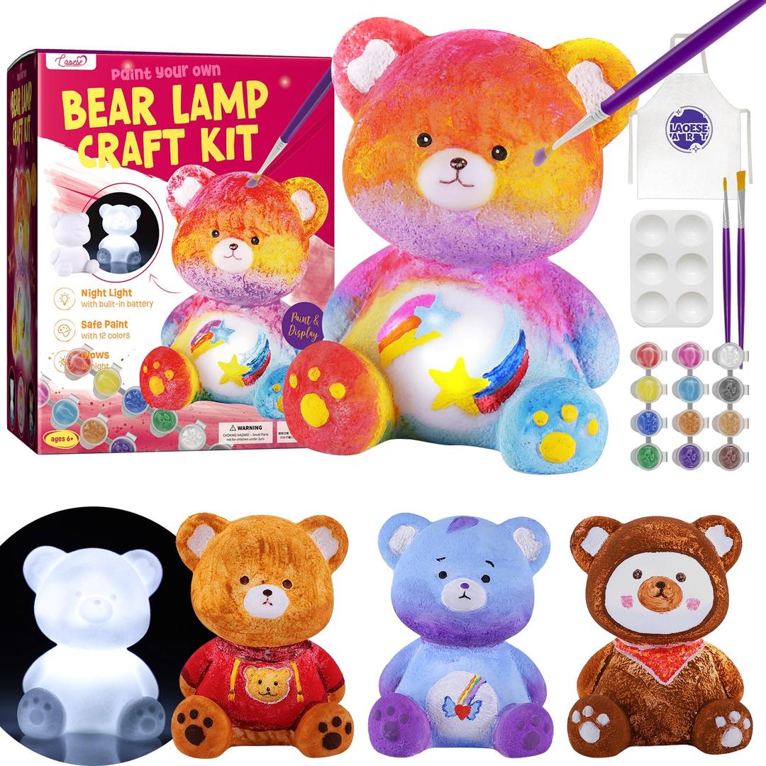 Paint Your Own Bear Lamp Kit, Art Supplies Arts & Crafts Kit, Painting kit for Kids 6-12, Arts and Crafts for Kids Ages 8-12, Toys Girls Boy Birthday Gift Ages 3 4 5 6 7 8 9 10 11 12+