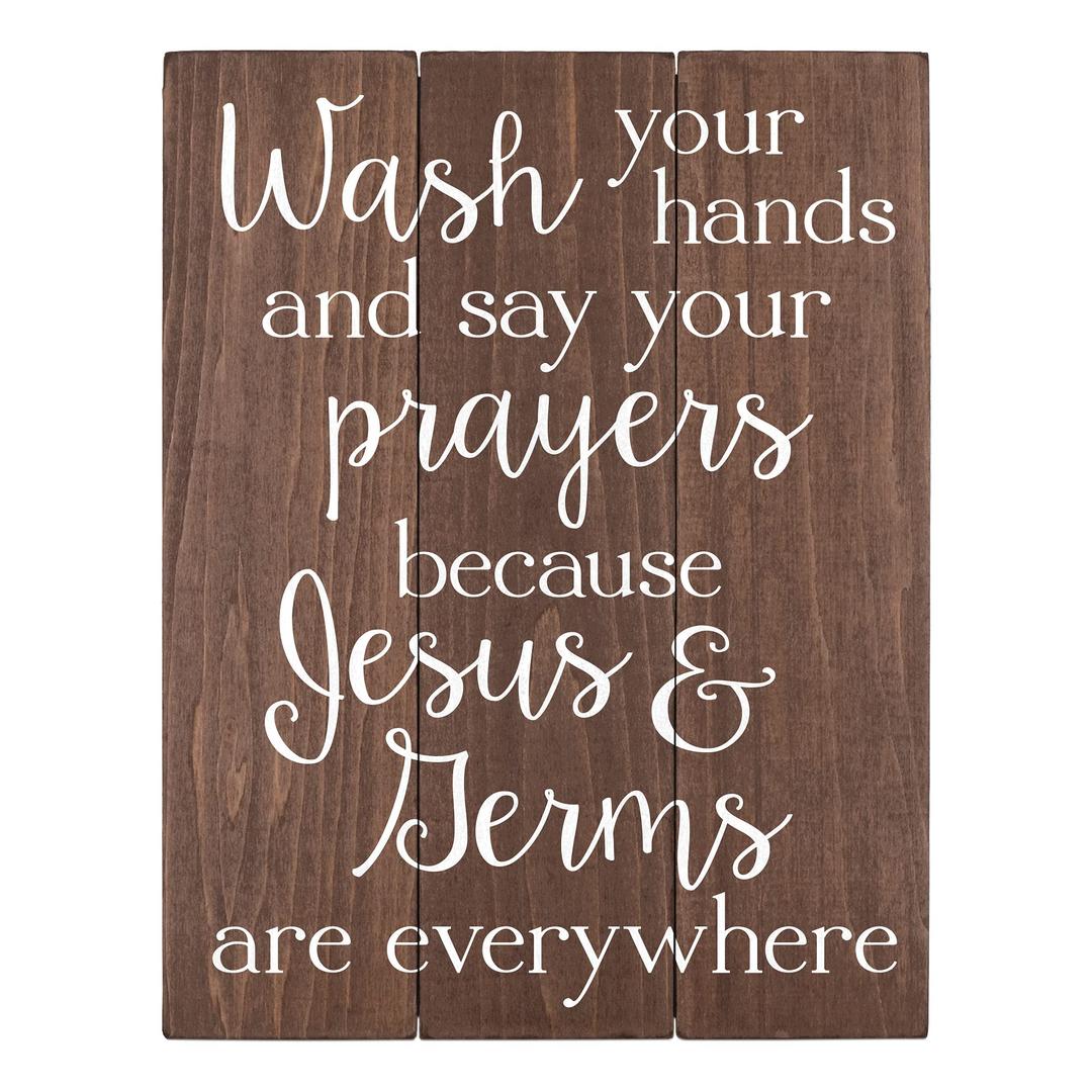 Elegant Signs Wash Your Hands Say Your Prayers Humorous Wooden Bathroom Wall Decorative Sign