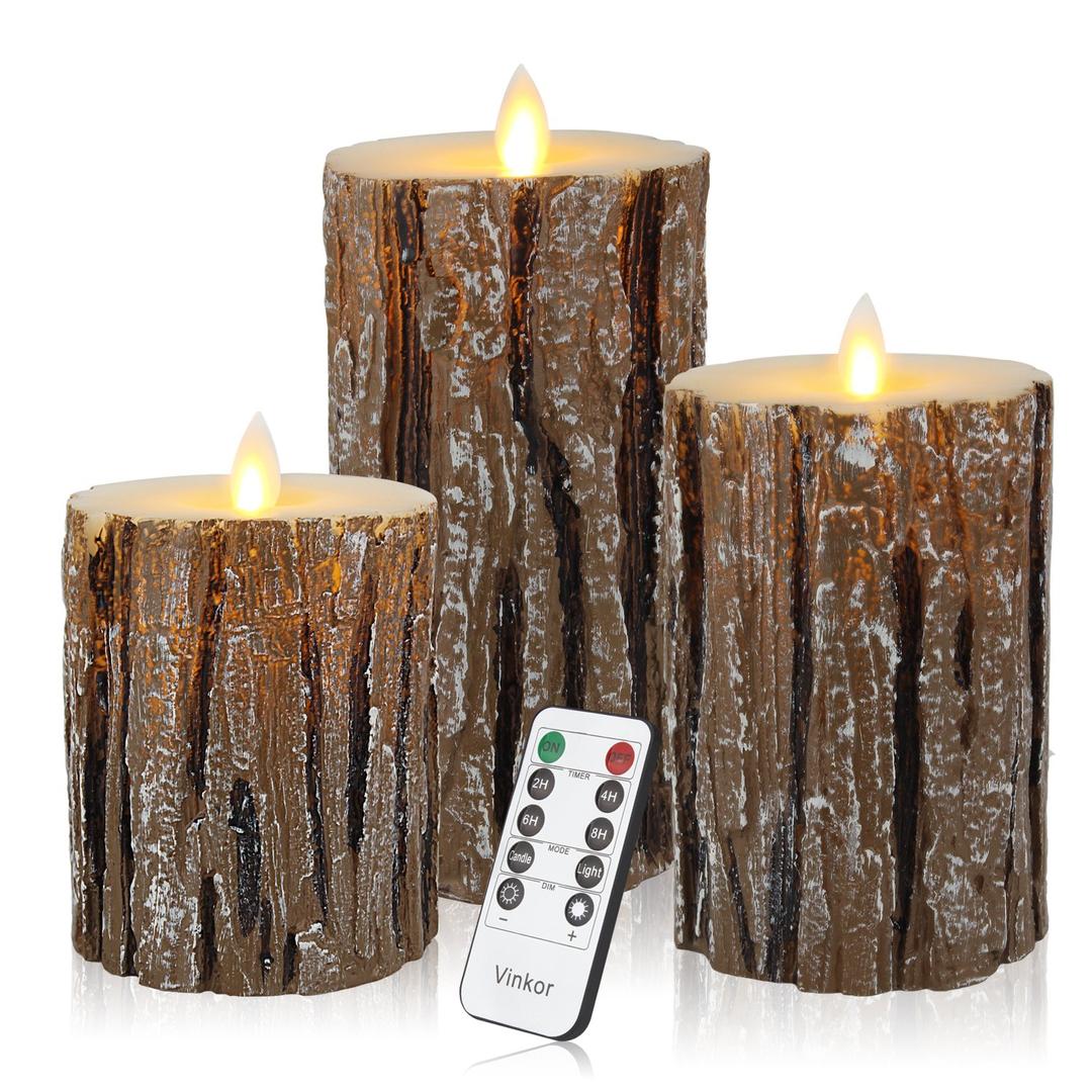 Vinkor Flameless Candles Flickering Candles Decorative Battery Flameless Candle Classic Real Wax Pillar with Dancing LED Flame & 10-Key Remote Control 2/4/6/ 8 Hours Timers (Birch Effect)