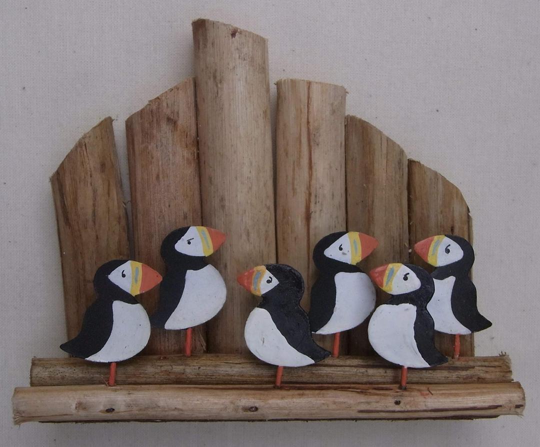 Seaside Puffins on Driftwood