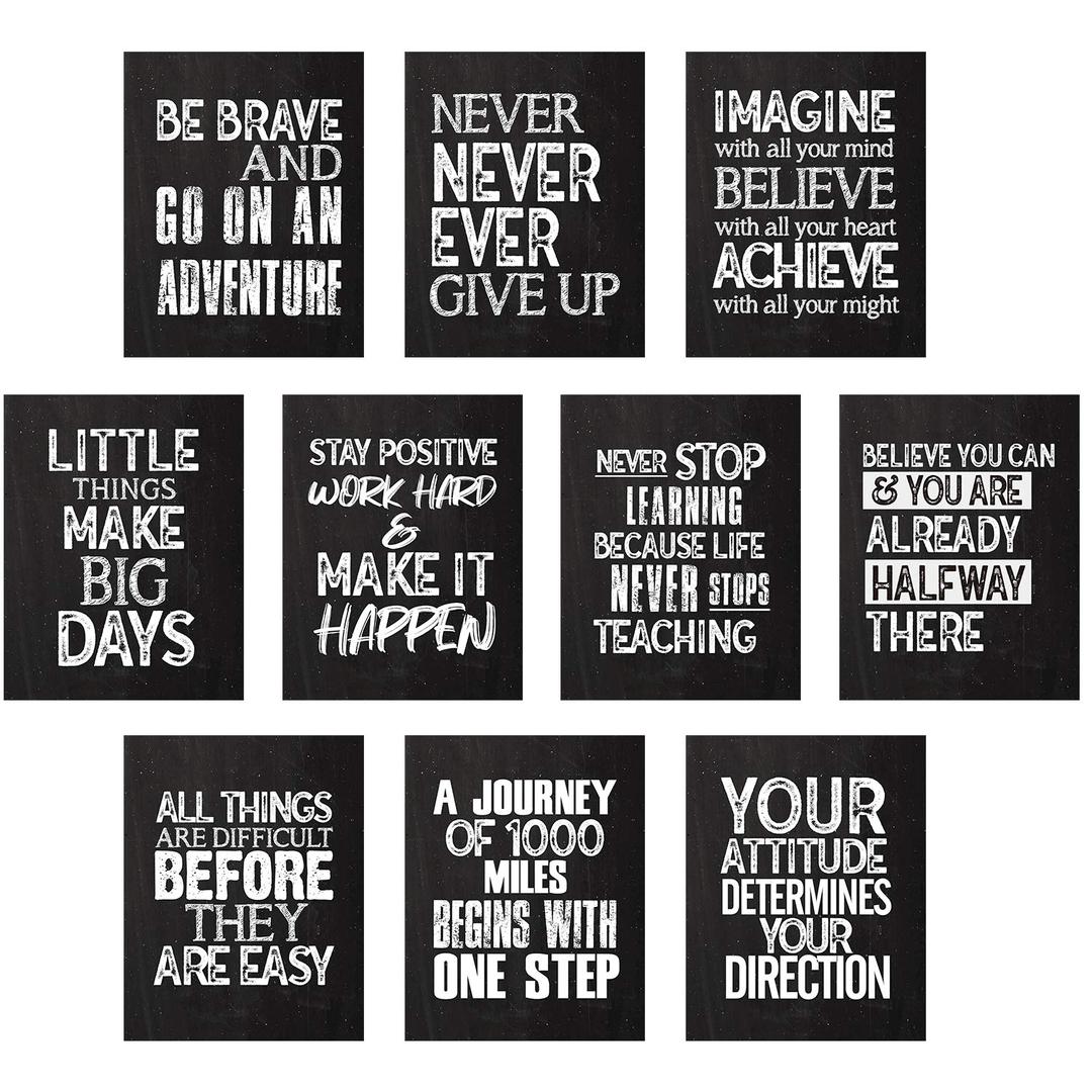 10 Pieces Inspirational Wall Posters Motivational Quote Posters Positive Affirmation Art Posters with 80 Glue Point Dots for Classroom Living Room Office Walls Decorations (Black White, 11 x 14 Inch)