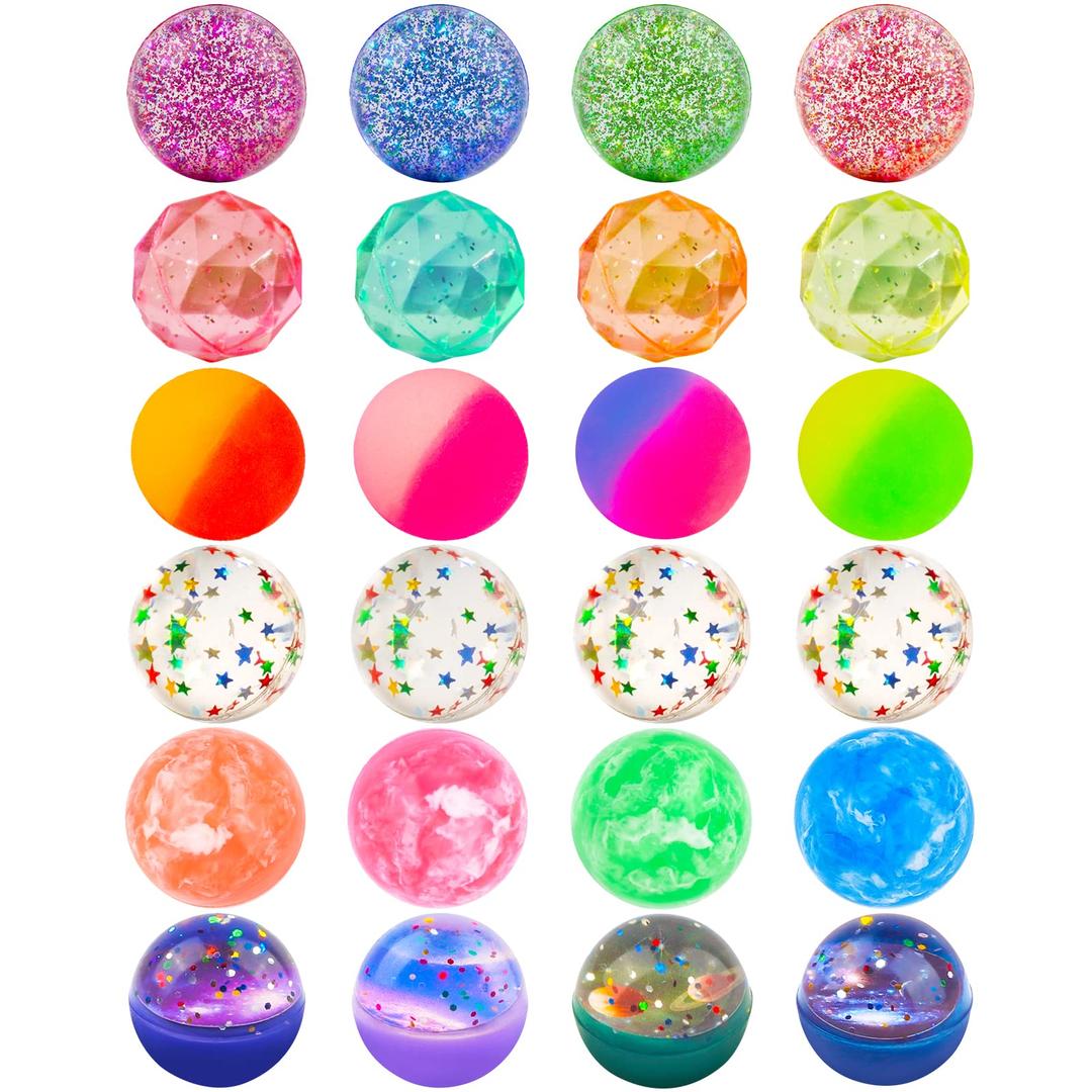 24 Pieces Bouncy Balls 32mm Bounce Balls 6 Styles High Bouncing Balls Toys for Kids Party Favors Birthdays Gift Classroom