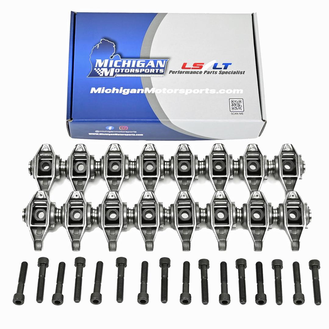 Michigan Motorsports LS1 Rocker Arms and Bolts with Trunion Kit Installed - Fits LS2 LS6 LQ4 LQ9 LM7 4.8 5.3 5.7 6.0