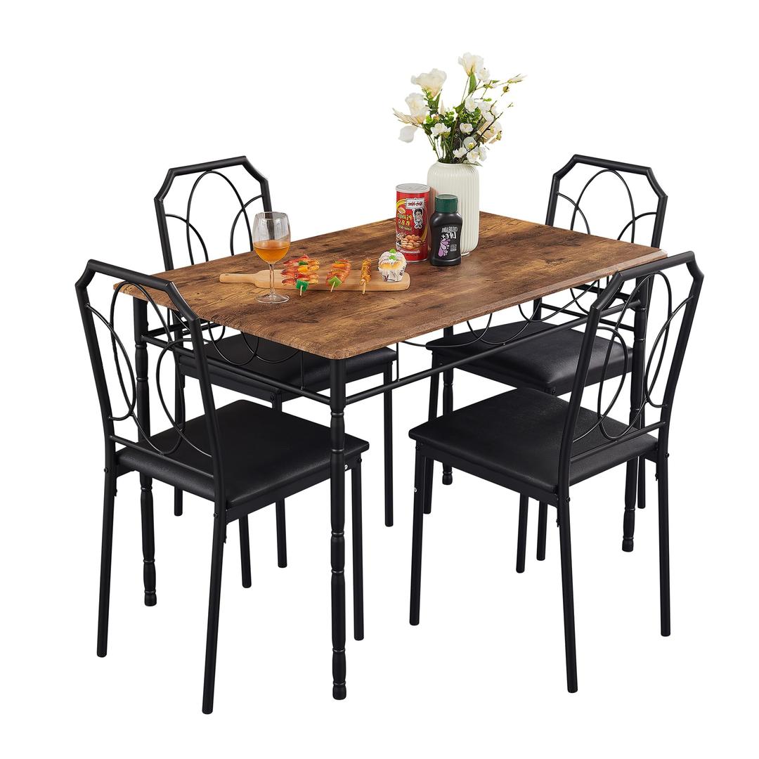 VECELO 5-Piece Dining Set - Industrial Counter Height Table and 4 Chairs for Kitchen & Breakfast Nook