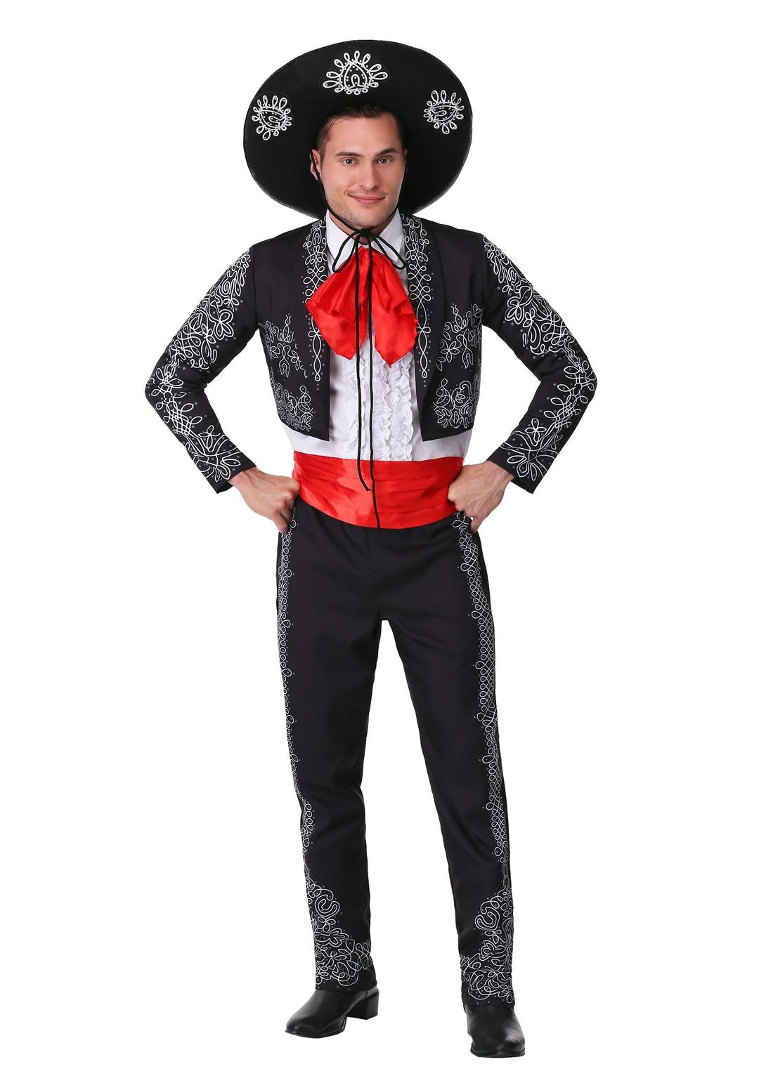 Adult Three Amigos Costume Men's Black Mariachi Suit Costume with Mexican Sombrero