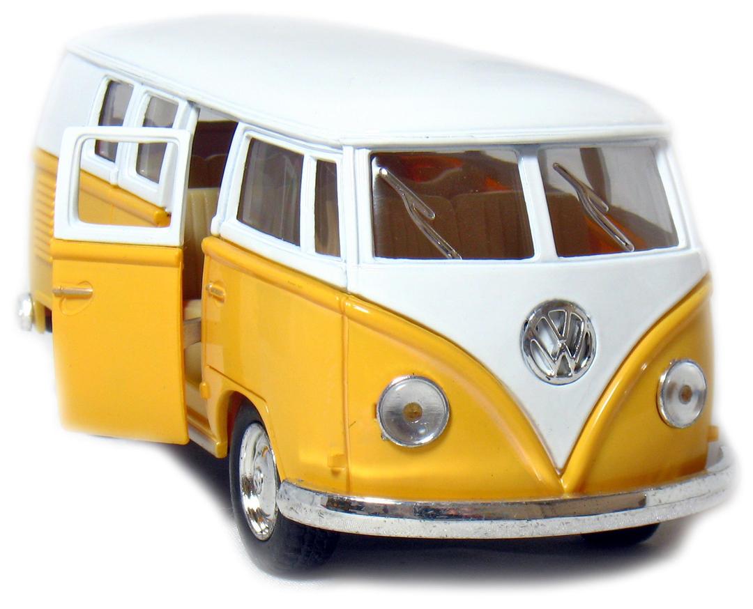 KiNSMART5in Die-cast 1962 VW Classic Bus 1/32 Scale (Yellow), Pull Back n Go Action. For unisex