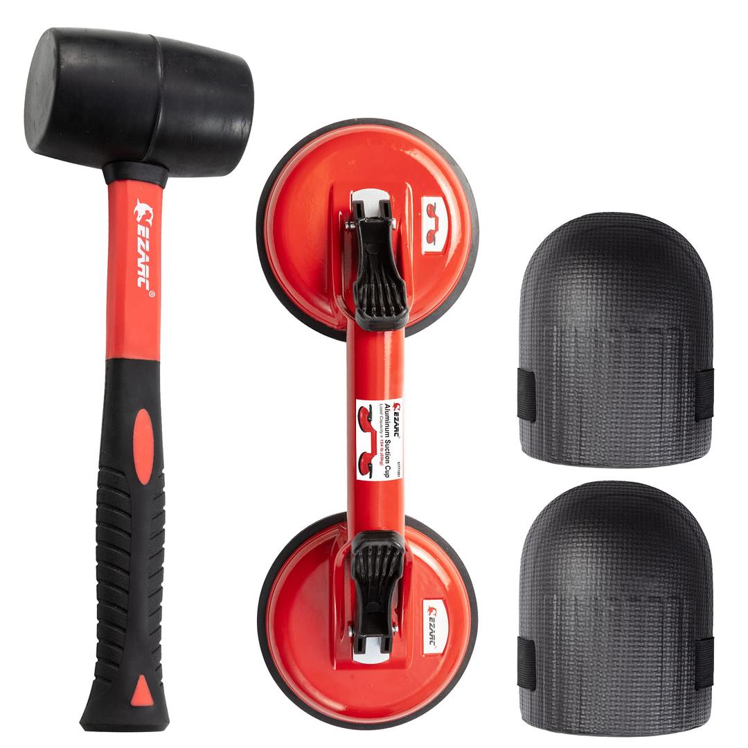 EZARC Floor Gap Fixer Tool, Laminate Flooring Gap Repair Kit Include Heavy Duty Double Aluminum Suction Cup, Rubber Mallet and Foam