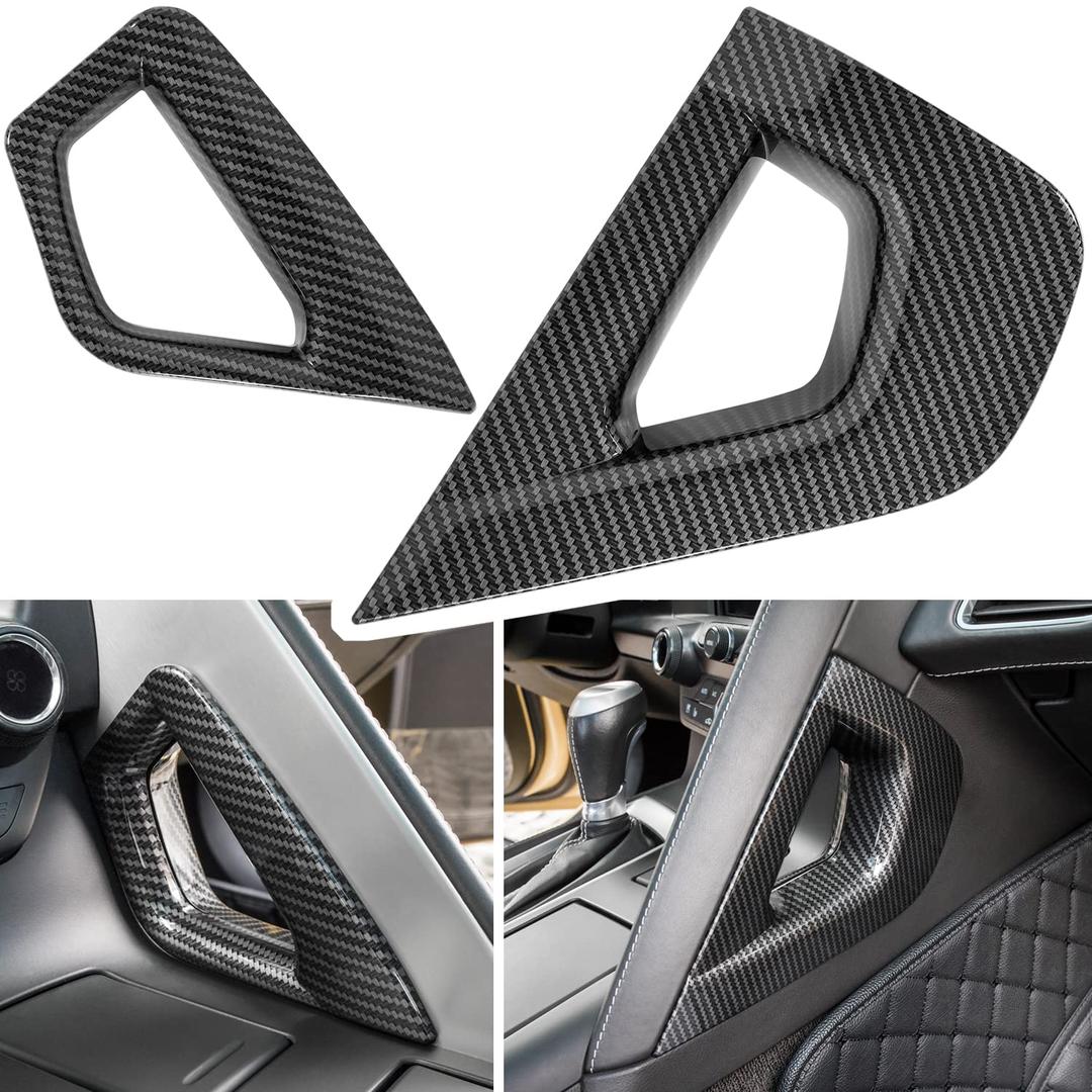 Carbon Fiber Center Console Handle Side Armrest Cover Trim for Chevrolet Corvette C7 Z06 Z51 ZR1 Stingray Grand Sport 2014 2015 2016 2017 2018 2019 Interior Accessories Decoration (Black 2PCS)