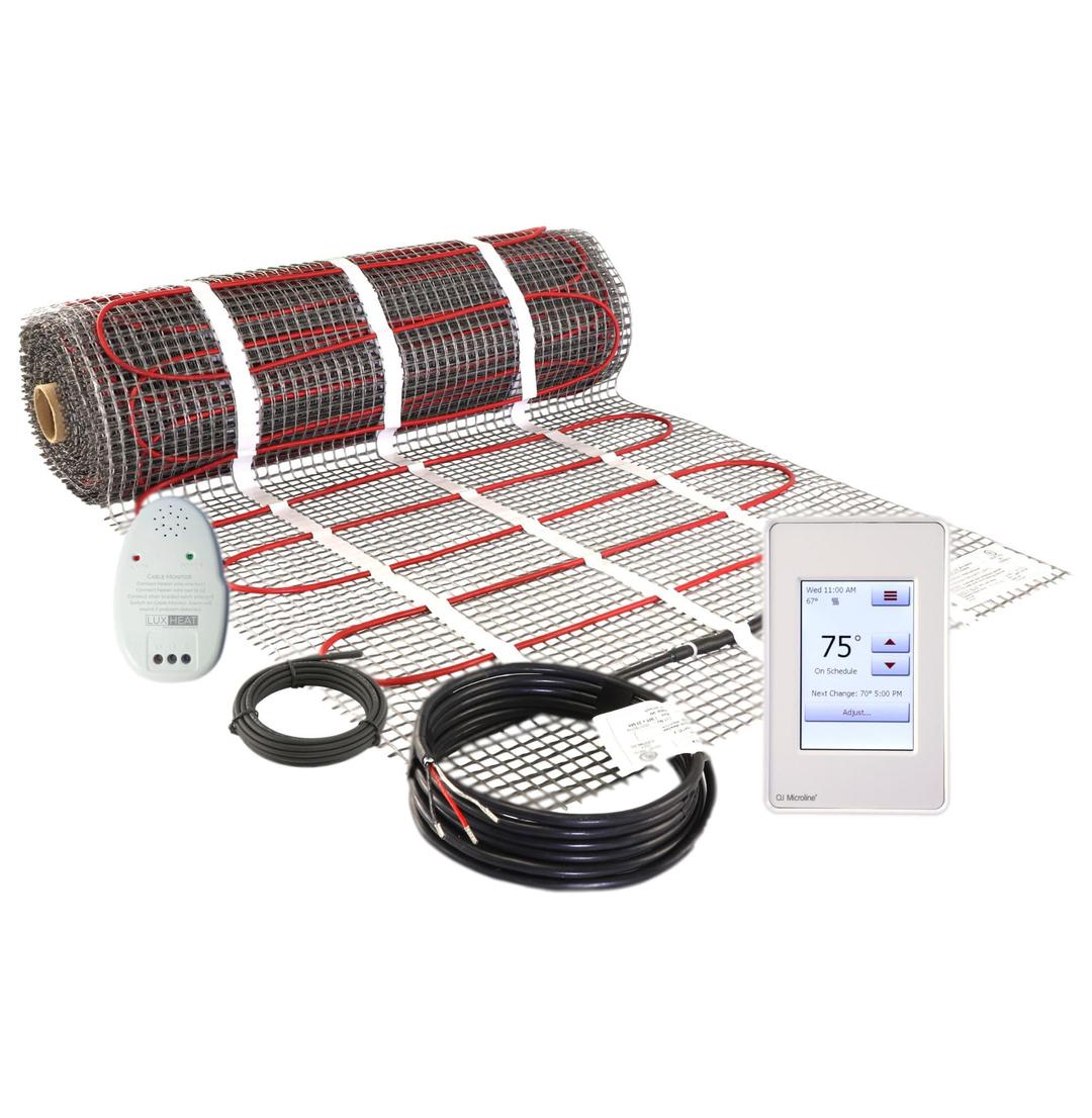 30 Sqft Mat Kit, 120v Electric Radiant Floor Heating System for Under tile, Stone and Laminate. Kit Includes Alarm, Heated Floor Mat, OJ Microline Programmable Thermostat with GFCI & Sensor