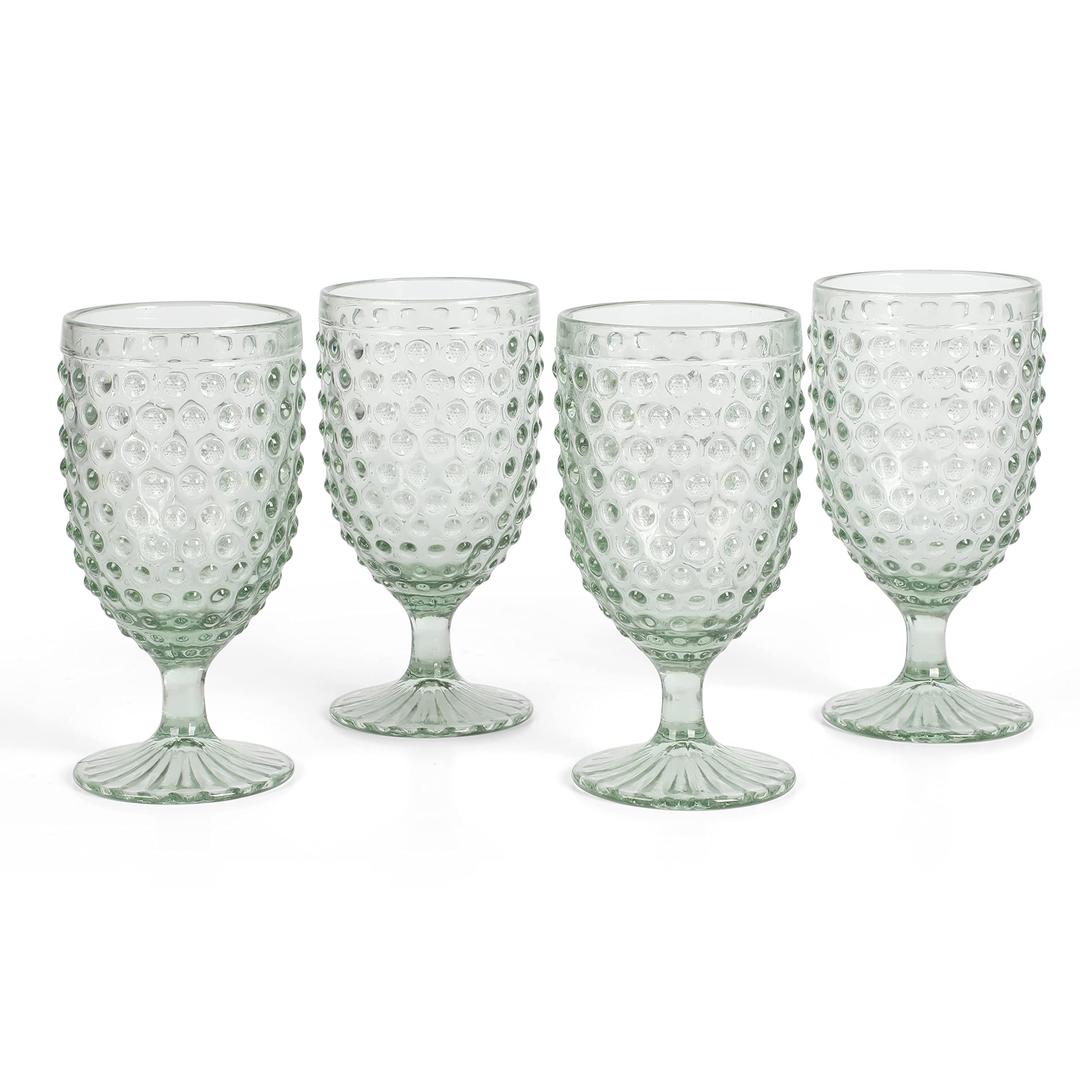 MARTHA STEWART Chauncey 4-Pack 14.2 oz Hobnail Handmade Glass Goblet - Green