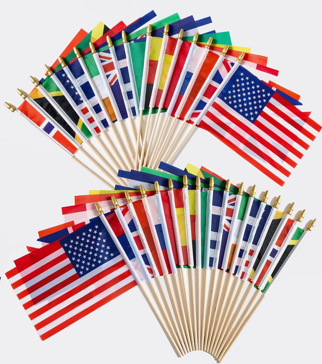 ZXvZYT 100 Countries Stick Flag Small Mini World National Country Hand Held Flags Banners,For World Cup Sports Events Grand Opening Party Festival Decorations