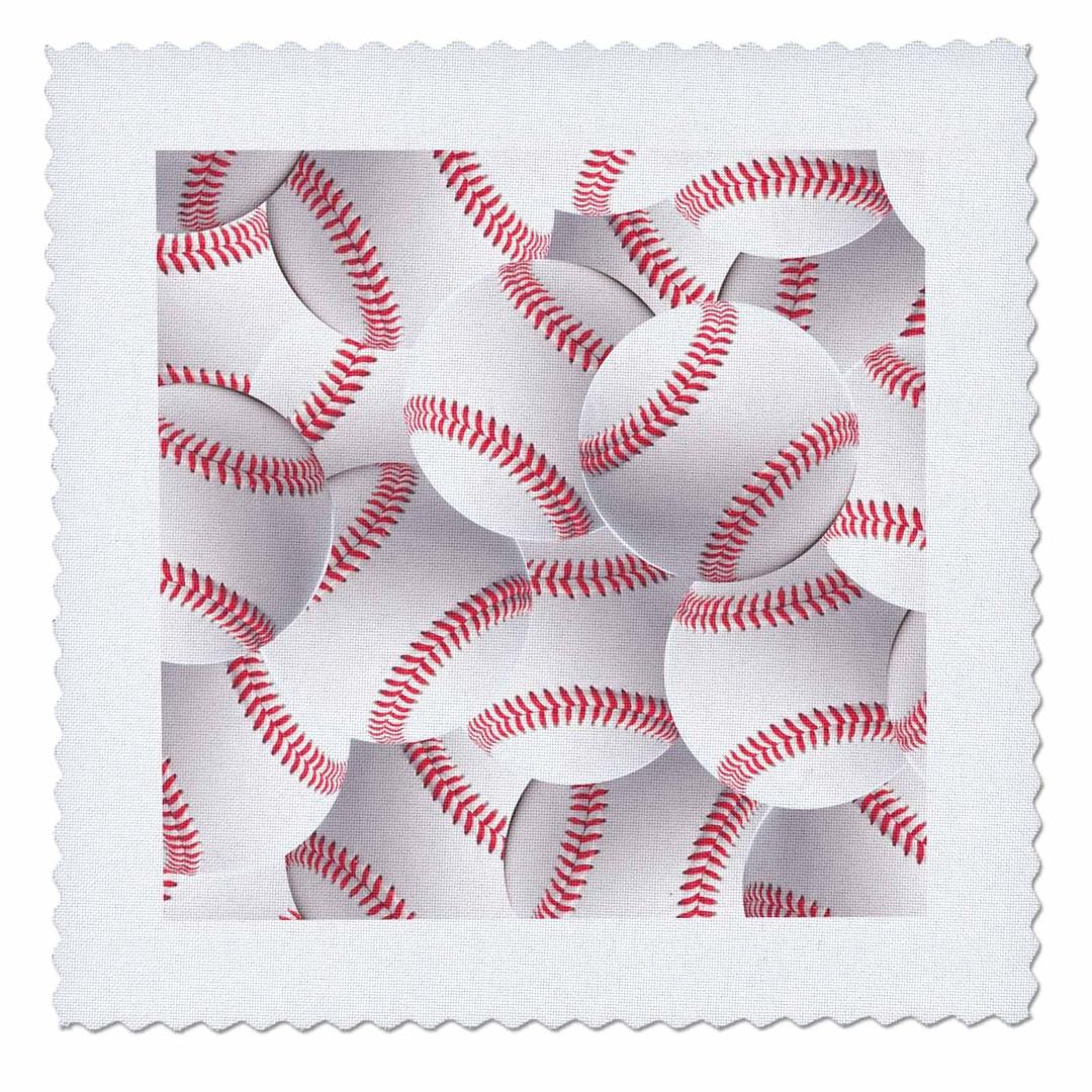 3dRose Baseball Pattern - White and Red Balls - Base Ball Sport - Sporty - Sporting Game - Team Boys Jock - Quilt Square, 8 by 8" (qs_161323_3)