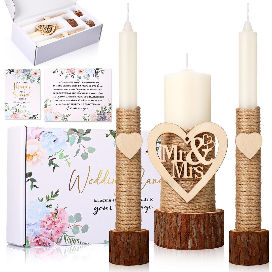 Wedding Ceremony Gift Set with Rustic Unity Candles Mr and Mrs Wedding Candles 1 6.3" Pillar 2 9.8'' Taper Candles 2 Wedding Marriage Cards for Romantic Weddings Ceremony Events Decor