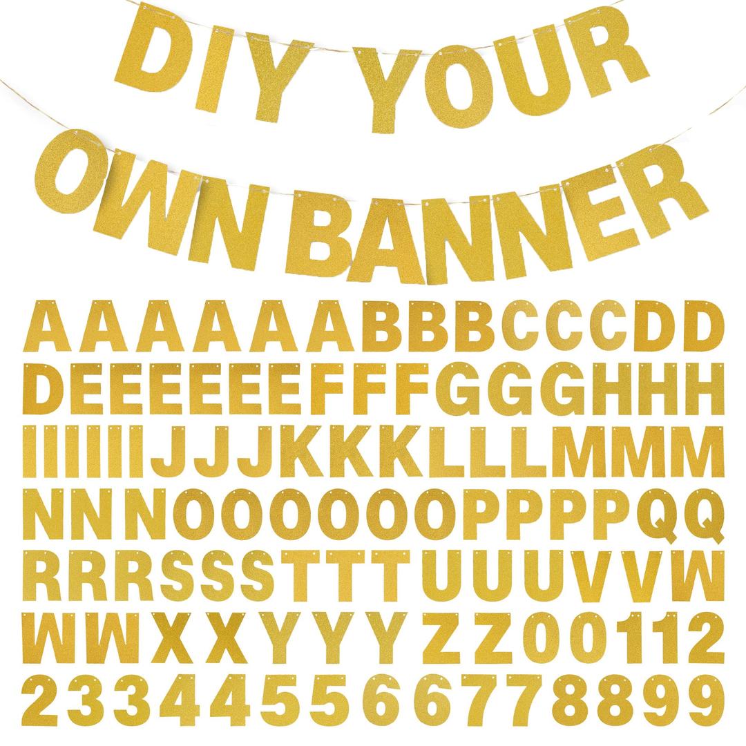 DIY Banner Kit with Letters Glitter Banner Letters Gold Customizable Birthday Banners Graduation Banner Custom Party Hanging Banner for Graduation Wedding Party Baby Shower Decoration (Gold)