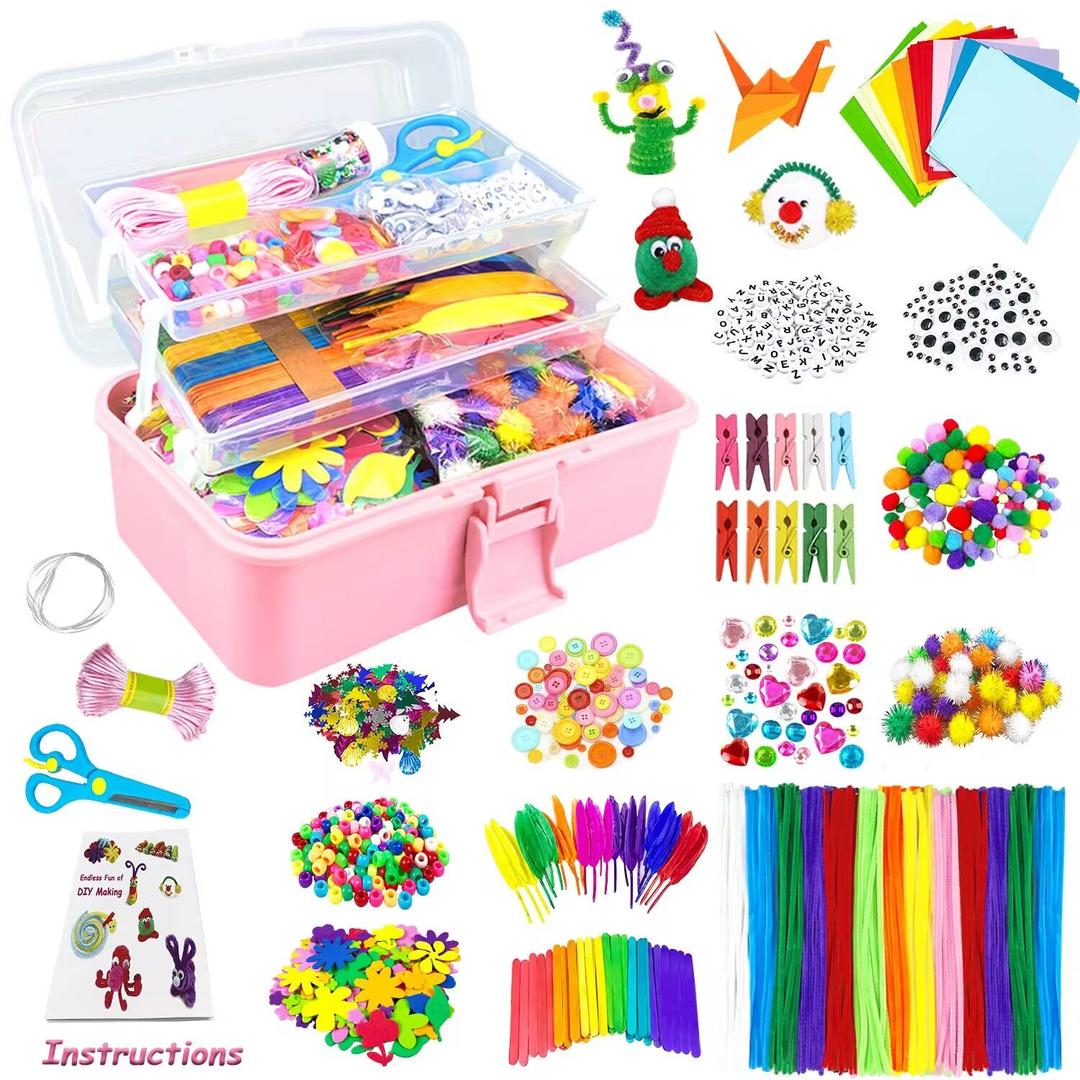 Arts and Crafts Supplies for Kids 1600Pcs DIY Craft Kits Art Supplies Materials Kids Crafts Set with Pipe Cleaners Craft Box Preschool Homeschool Toys Gift for Kids Boys and Girls Age 4 5 6 7 8