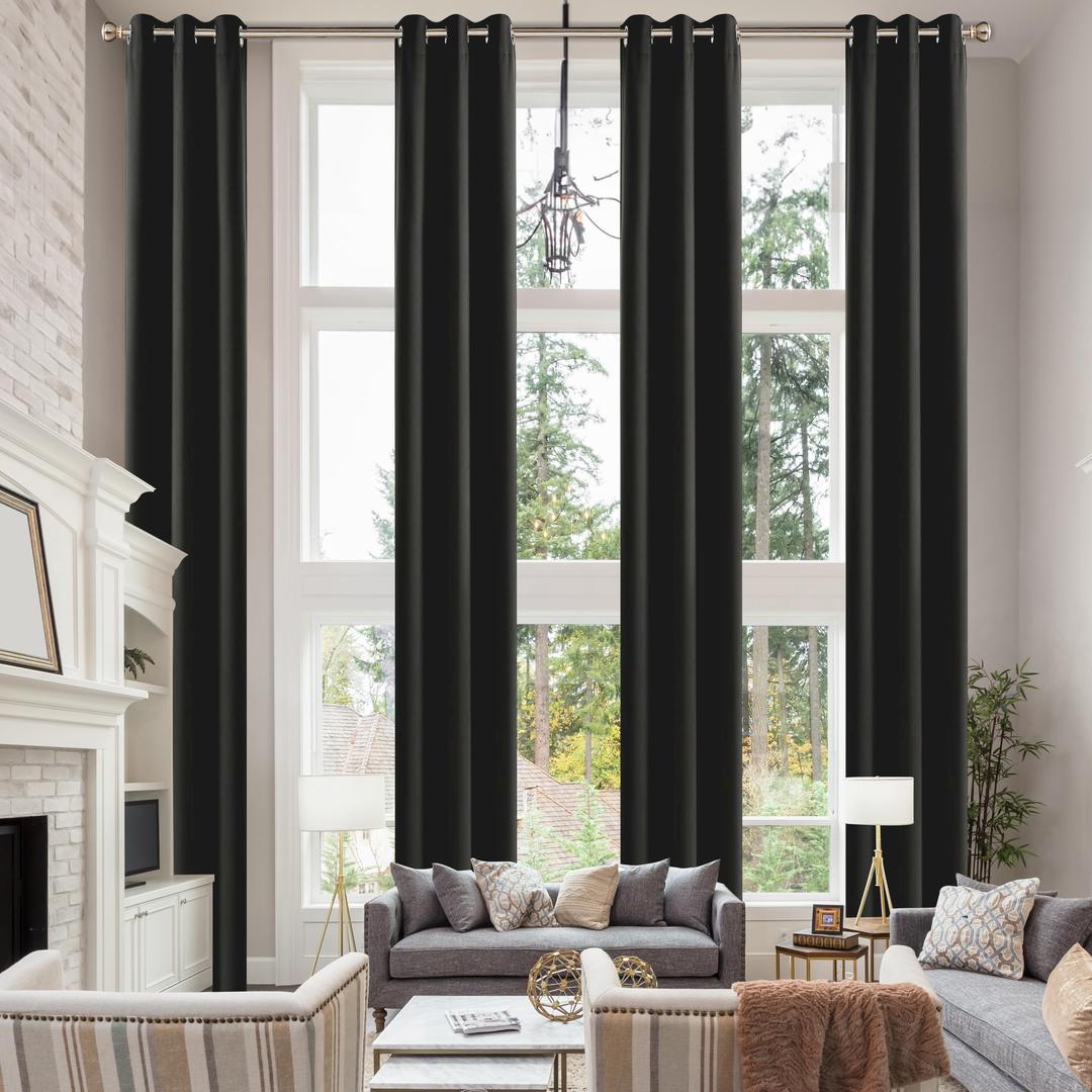 Extra Long Blackout Curtains, Room Darkening Grommet High Ceiling Drapes, 2 Story Curtains for Living Room and Loft(1 Panel, Black, 52"x204")