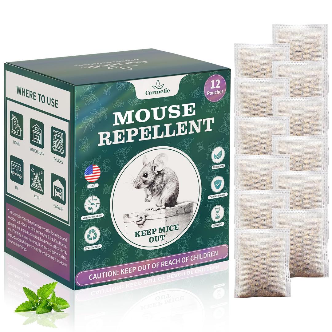 12 Pack Peppermint Oil to Repel Mice Natural for Home and Garden Protection- Pest Control Pouches for Repel Rats, Squirrels, Roaches, Ants, Spiders & Other Pests