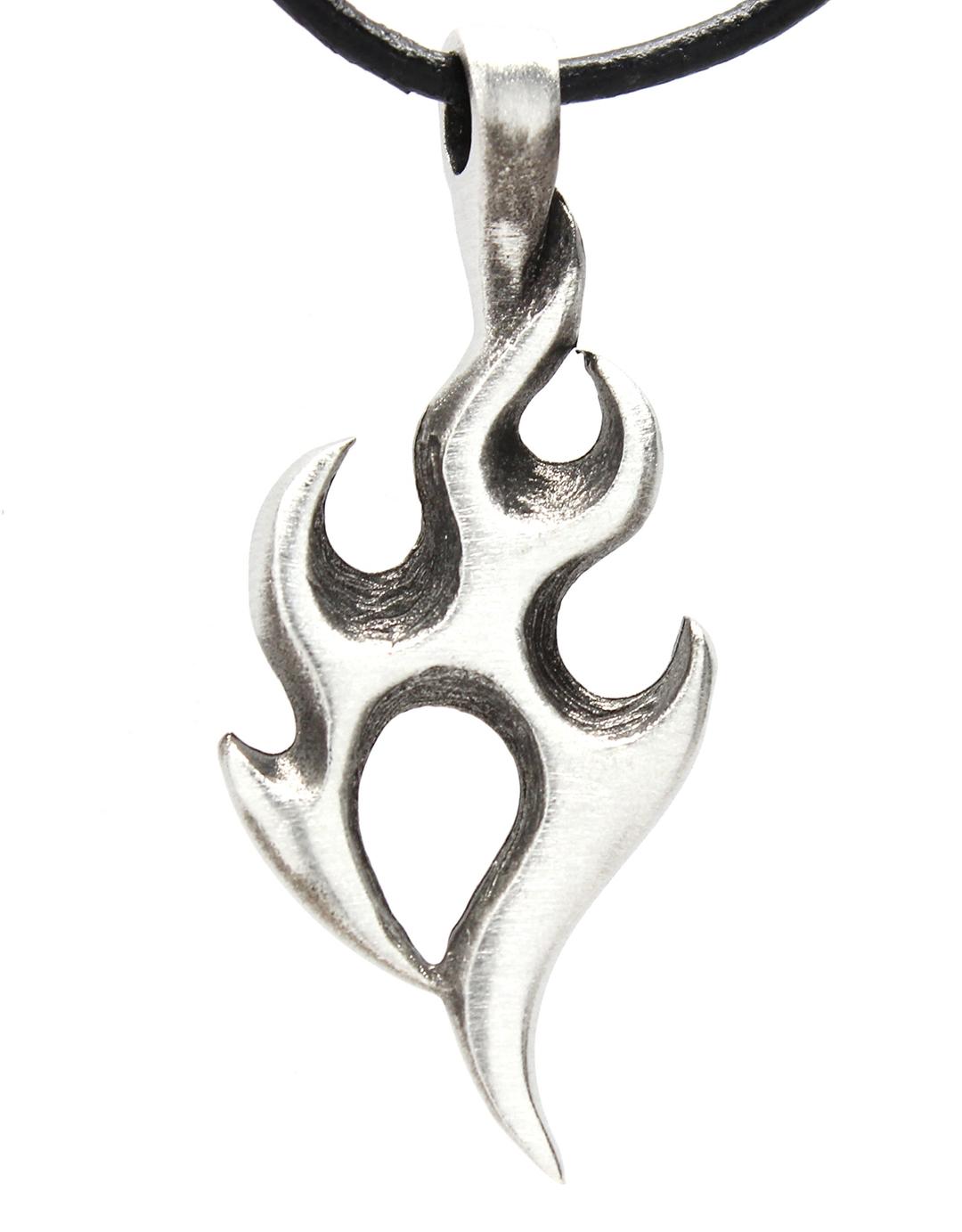 Trilogy Jewelry Pewter Flame Biker Fire Pendant on Leather Necklace