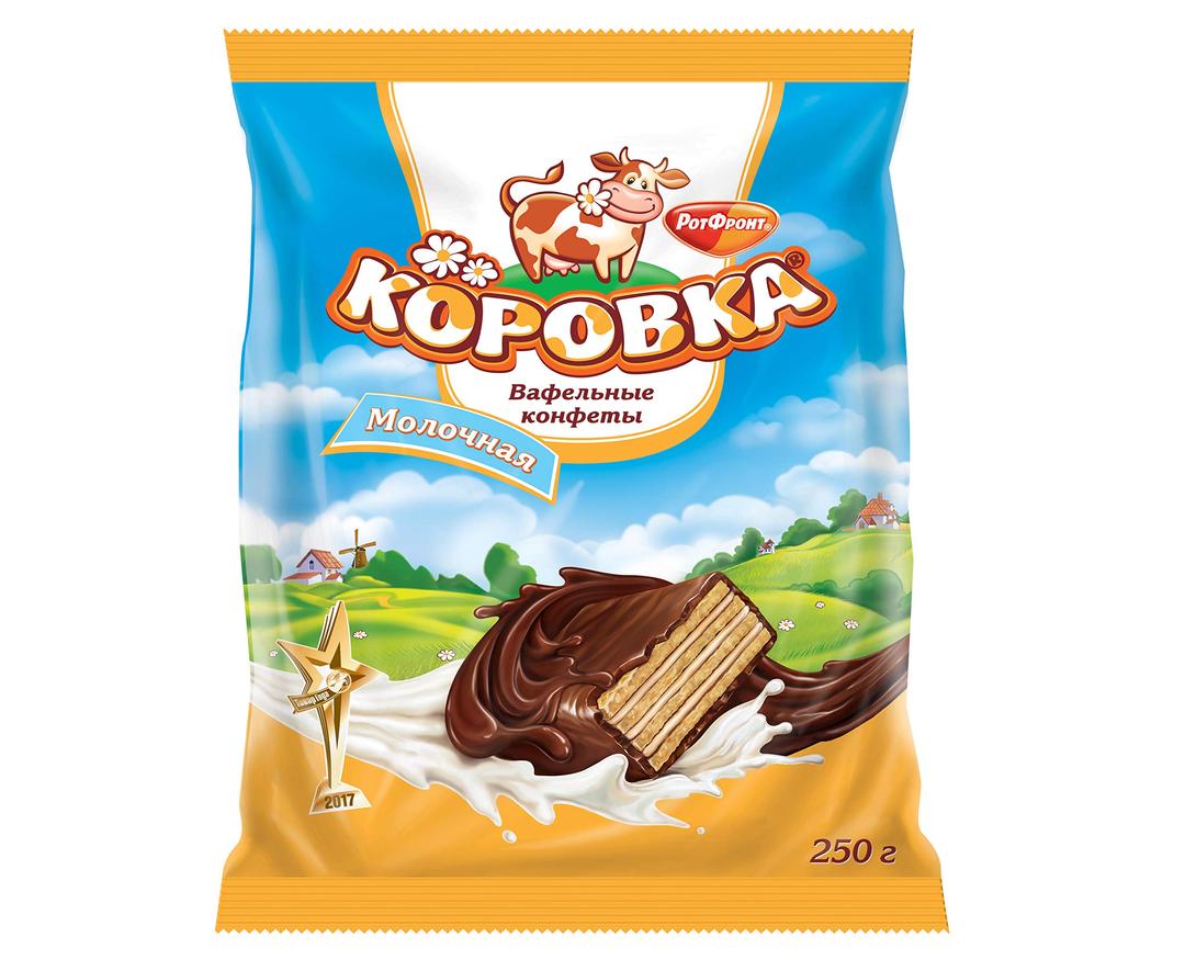 Korovka Milky Wafer Cookies with Chocolate Glaze in Individual Wraps 8.8oz/250g Gourmet Imported Russian Candy Sweets Bars, Tender Milky Cream Filling