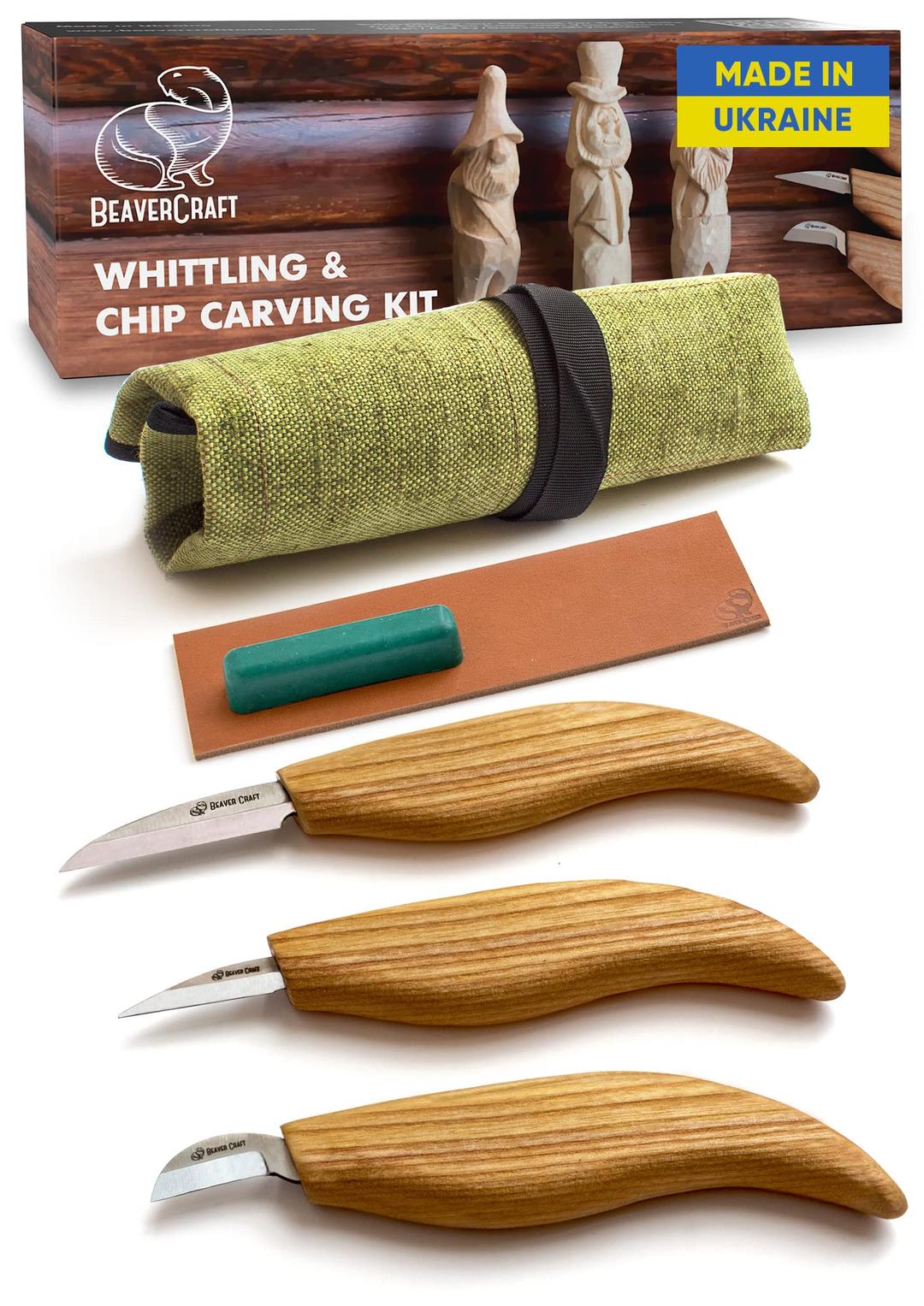 BeaverCraft Wood Carving Kit S15 Wood Whittling Kit for Beginners Kids - Wood Carving Knife Set Whittling Knife Wood Carving Knives Carving Tools