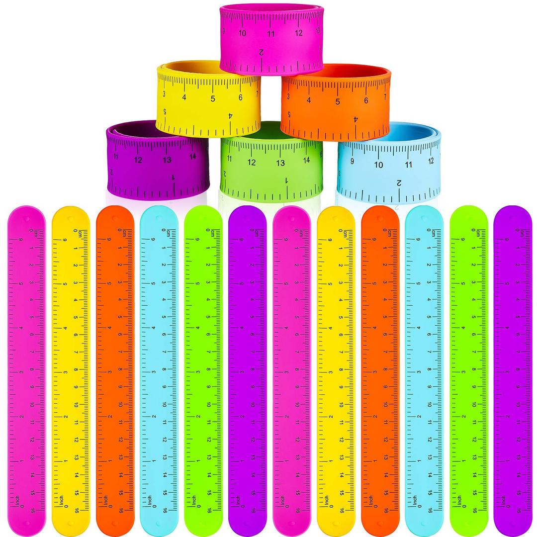 24 Pieces Ruler Slap Bracelets for Kids Wrist Ruler Slap Ruler Bracelet Colorful Wristband Snap Ruler for Kids Classroom School Prize Party Favors