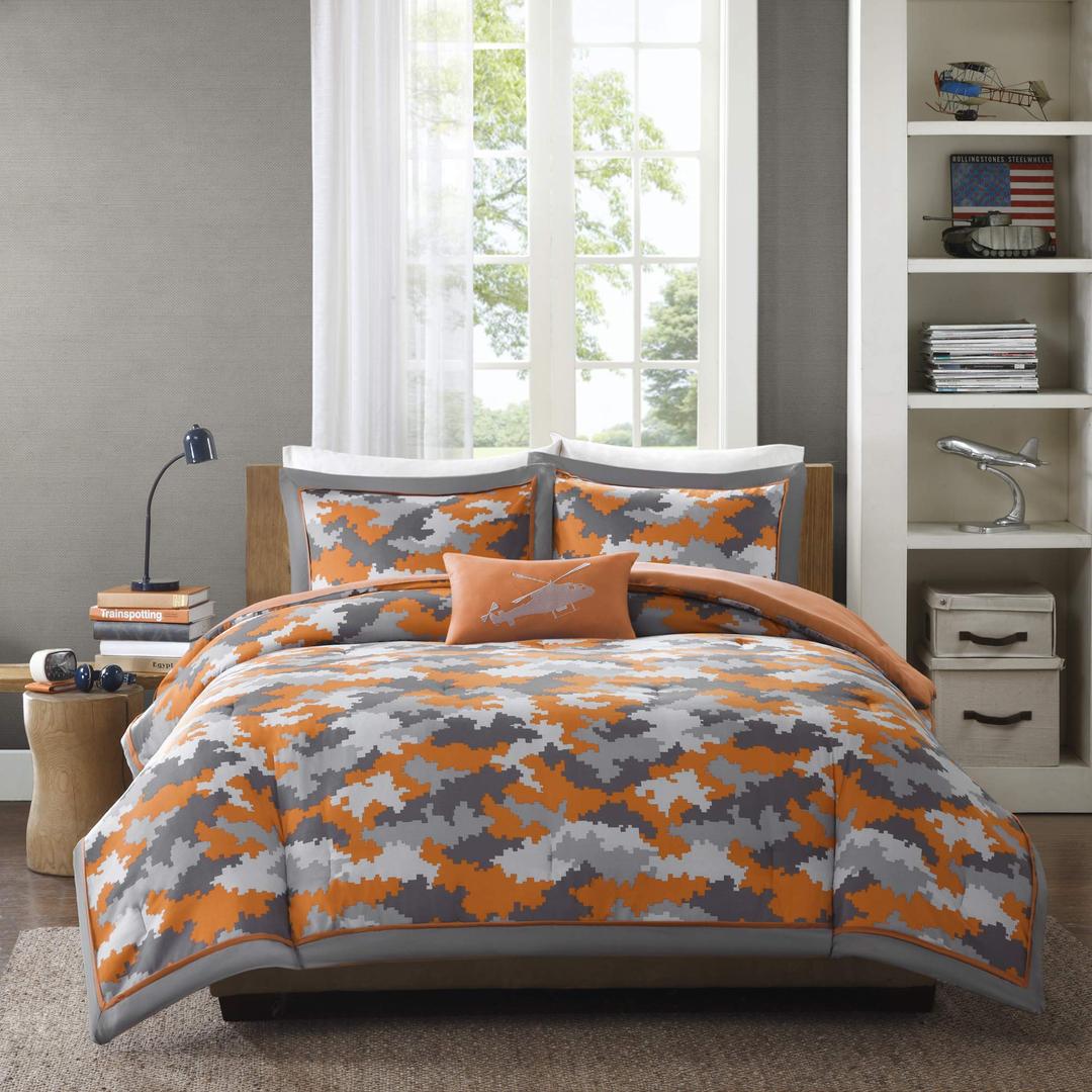 Mizone Lance 3 Piece Comforter Set, Orange, Twin/Twin X-Large