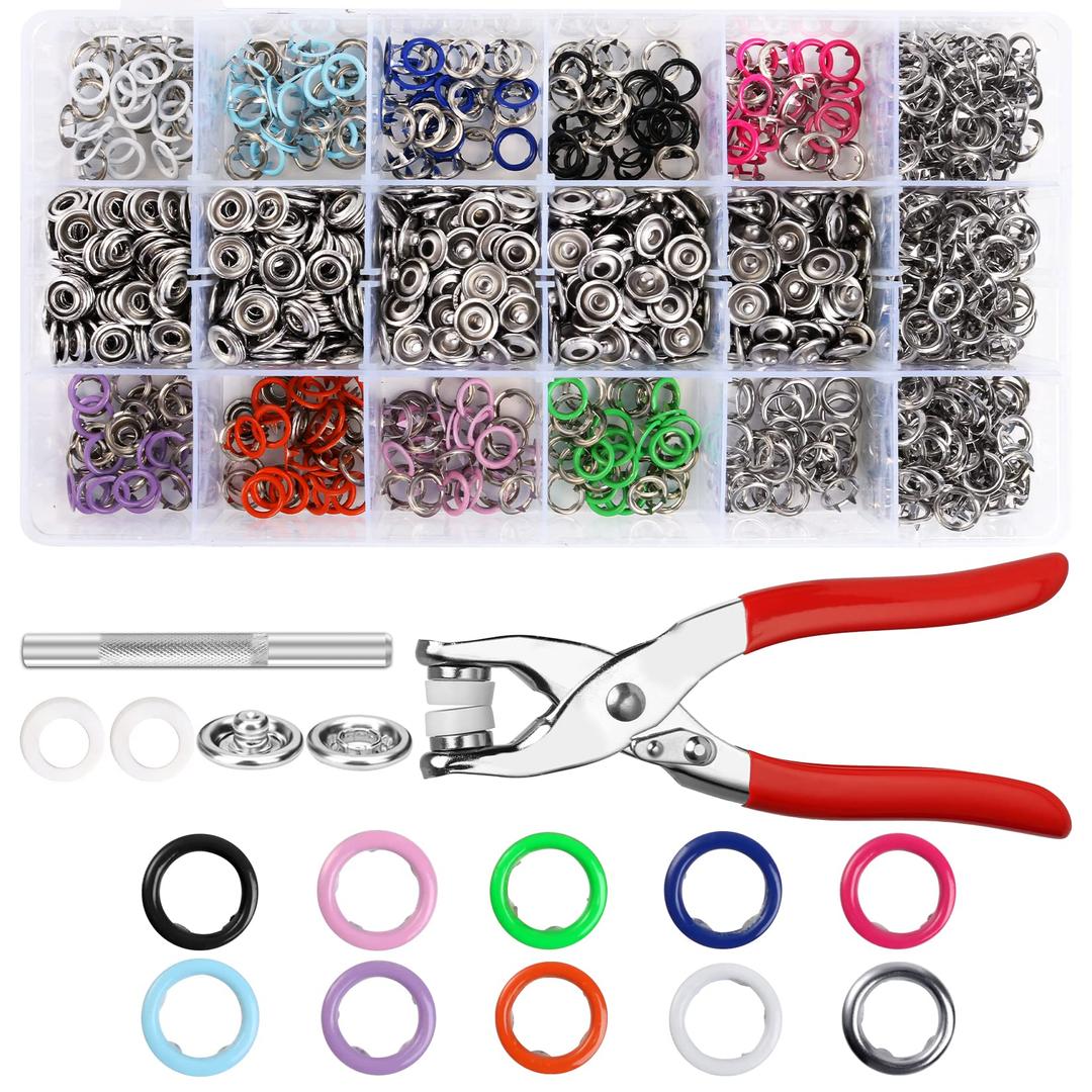 300 Sets Snap Buttons Snaps 9.5mm Metal Snaps Buttons with Fastener Pliers Press Tool Kit Perfect for DIY Crafts Clothes Hats and Sewing(10 Colors)